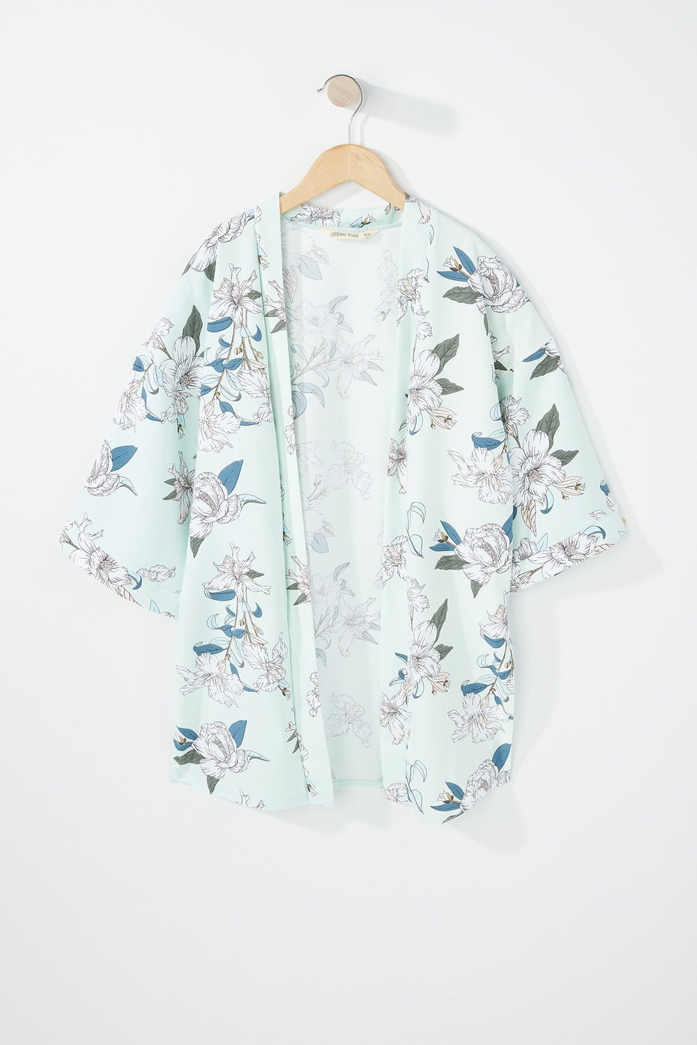Kids Kimono fleuri ouvert pour fille Sauge