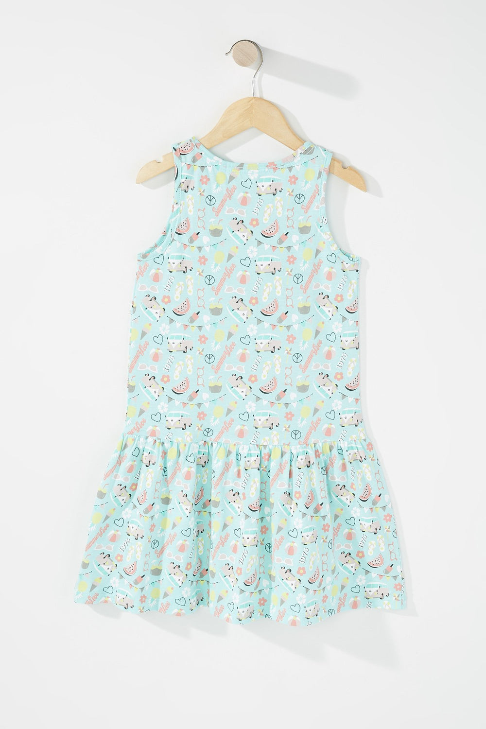 Kids Robe à basque sans manches imprimée pour fille Sauge