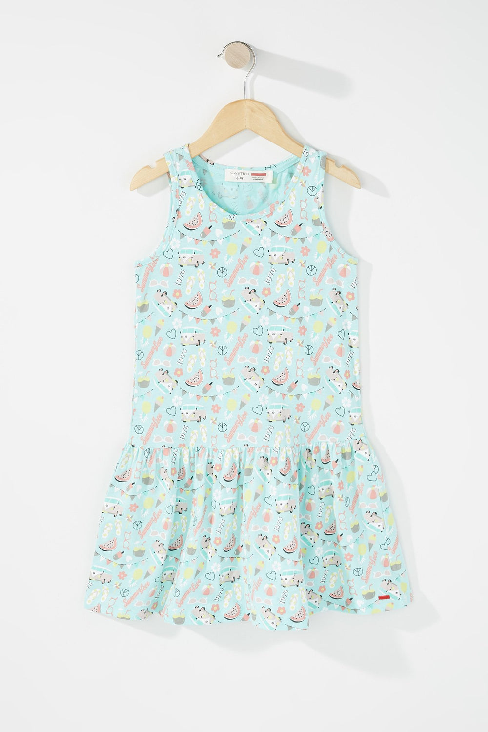 Kids Robe à basque sans manches imprimée pour fille Sauge