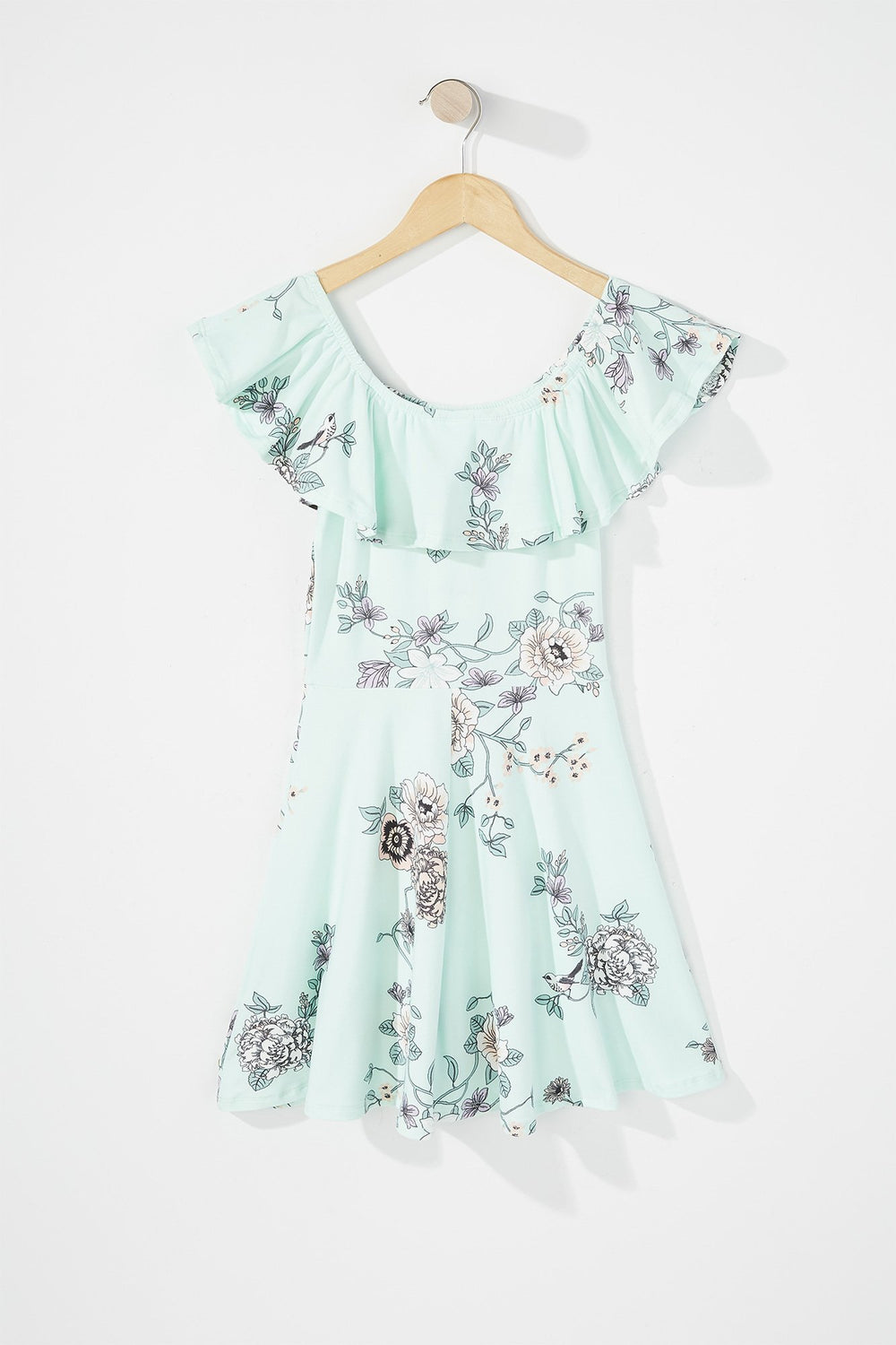 Kids Robe à plis volantée fleurie à épaules dénudées pour fille Sauge