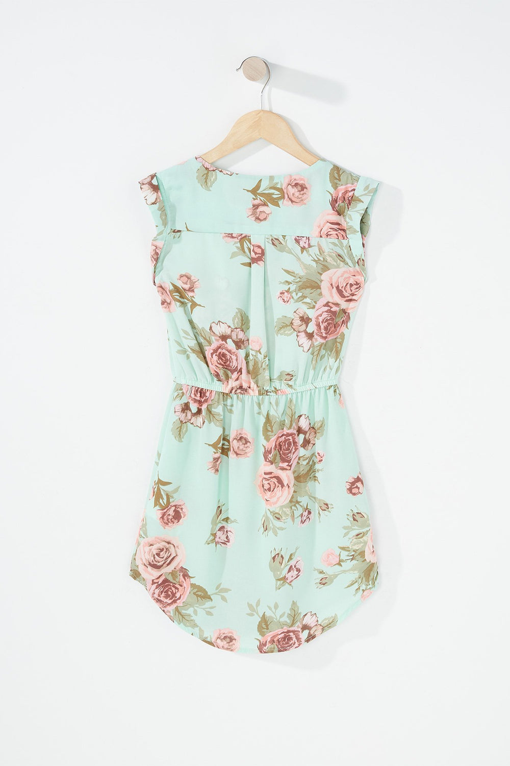 Kids Robe fleurie à ourlet arrondi et taille coulissante avec demi-fermeture à glissière pour fille Sauge