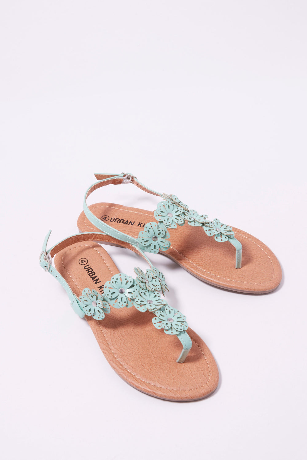 Kids Sandales en T fleuries pour fille Sauge