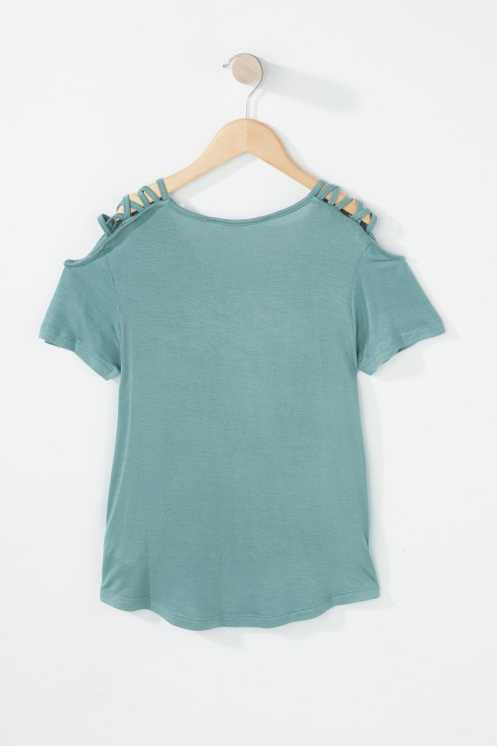 Kids T-shirt avec motif de cage et poche à encolure en V et fermeture à glissière pour fille Sauge