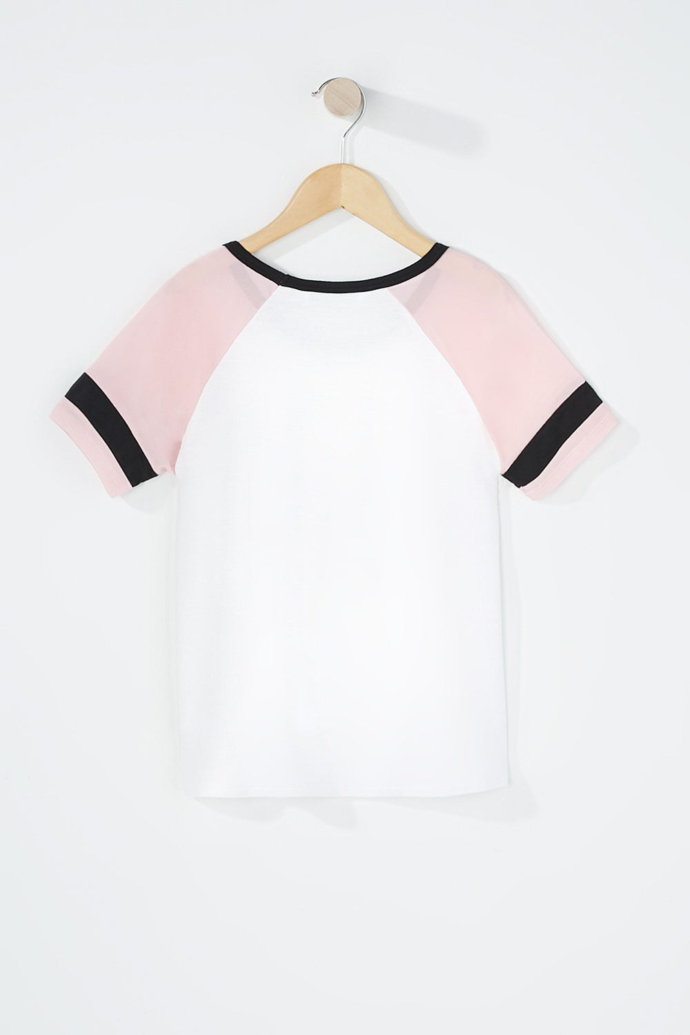 Kids T-shirt en filet rayé de style universitaire avec blocs de couleurs pour fille Sauge
