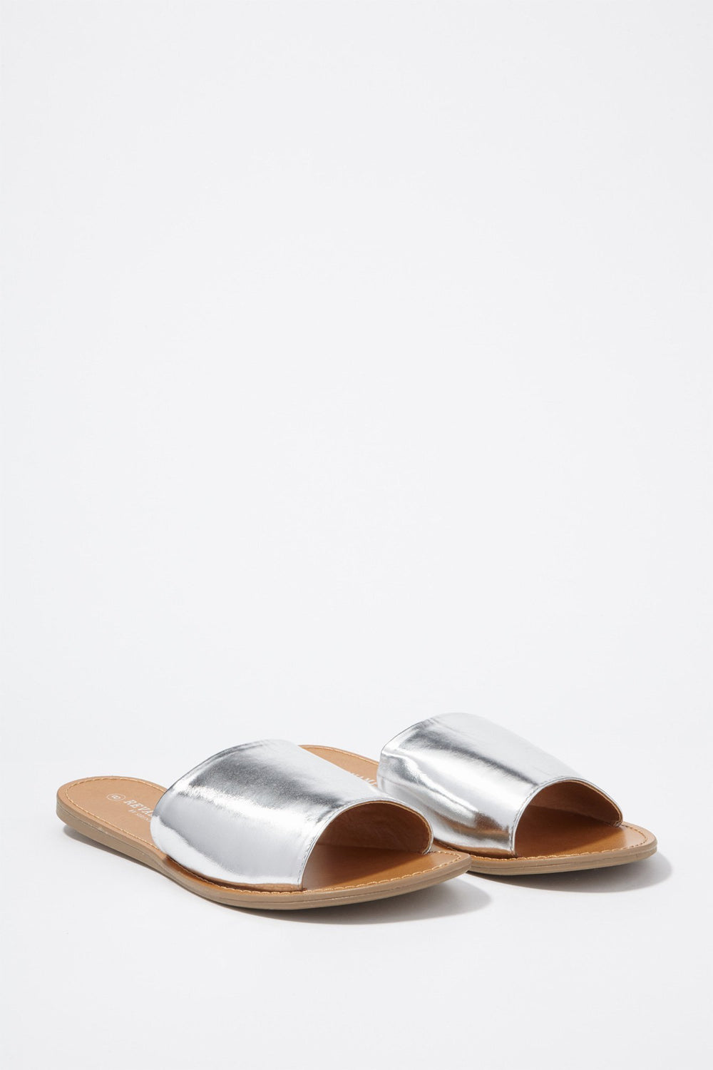 Women Faux-Leather Banded Slip-On Sandal Silver