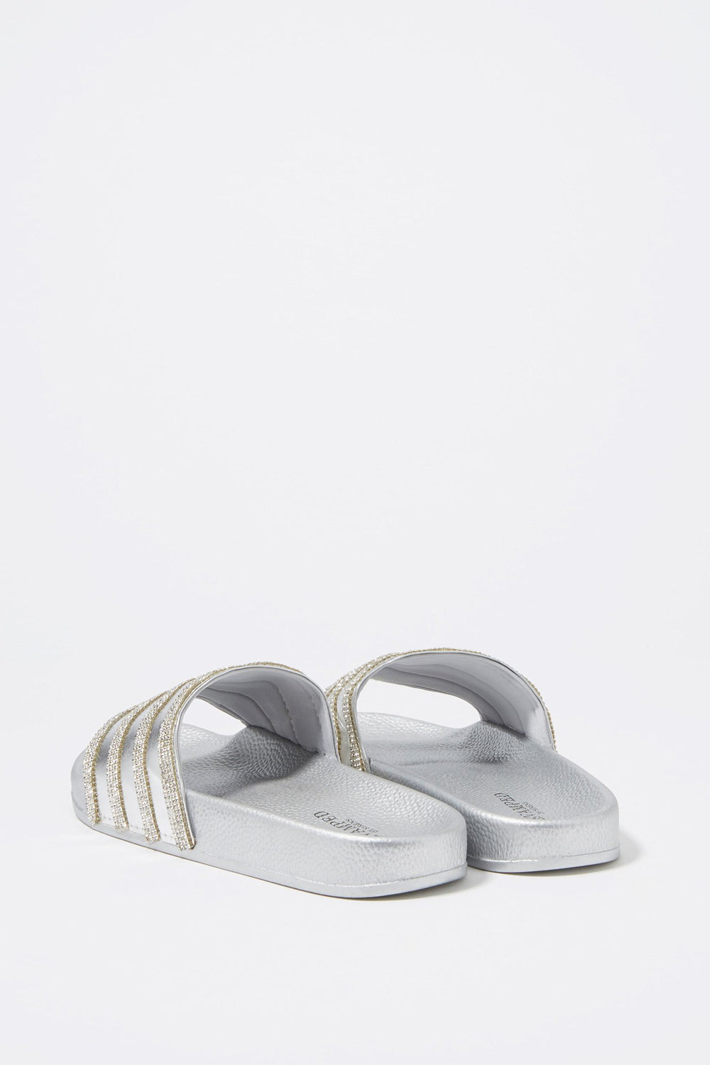 Women Glitter Striped Slider Sandals Silver