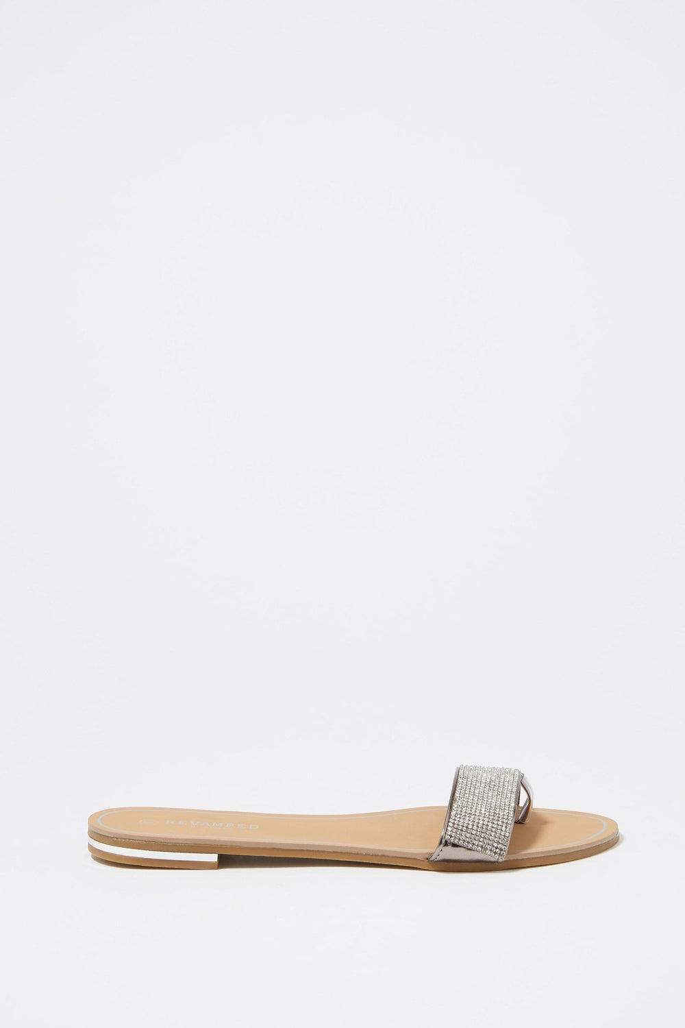 Women Rhinestone Banded Slip-On Sandal Silver