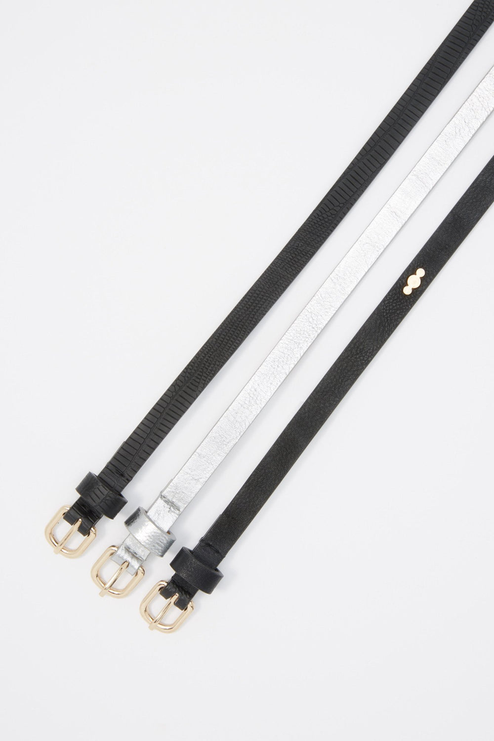 Women Assorted Studs & Solids Skinny Belt Set (3 PC) Silver