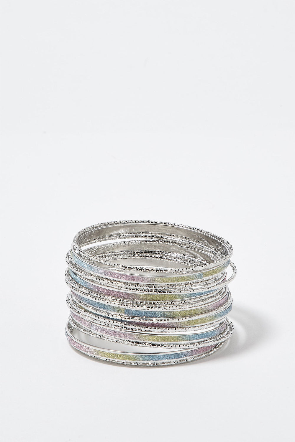 Women Bright Glitter Bangle Bracelet Set (18 PC) Silver