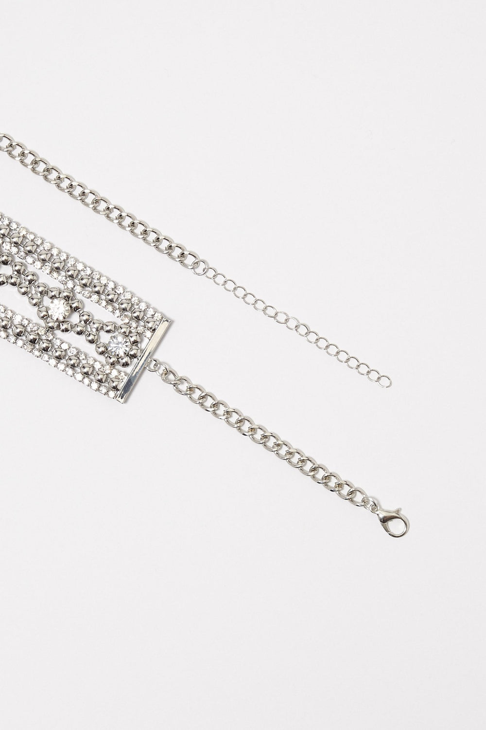 Women Chain-Link Rhinestone Choker Silver