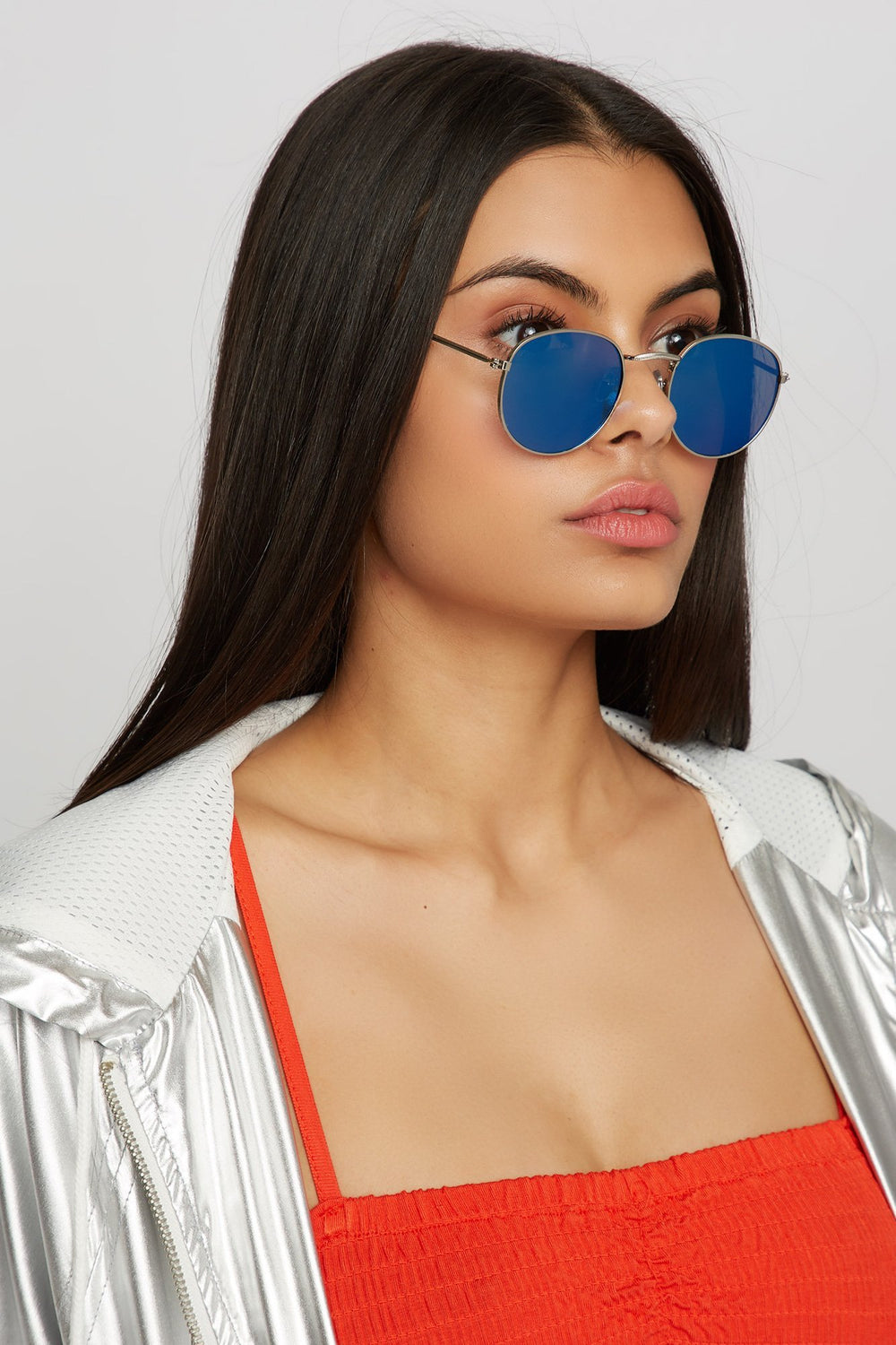 Women Classic Round Sunglasses Silver