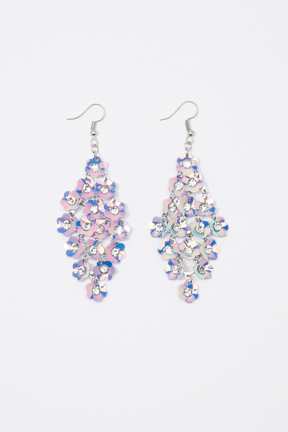 Women Metallic Floral Drop Earrings Silver