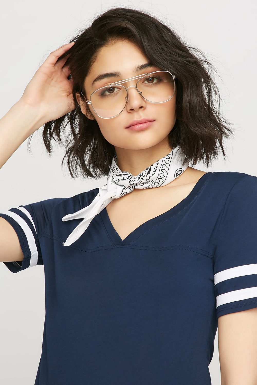 women Oversized Round Brow Bar Clear Glasses Silver