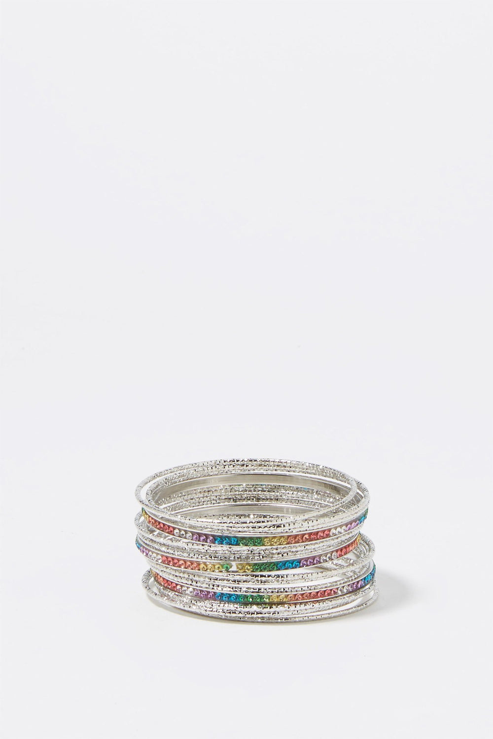 Women Rainbow Glitter Bangle Bracelets (18 PC) Silver
