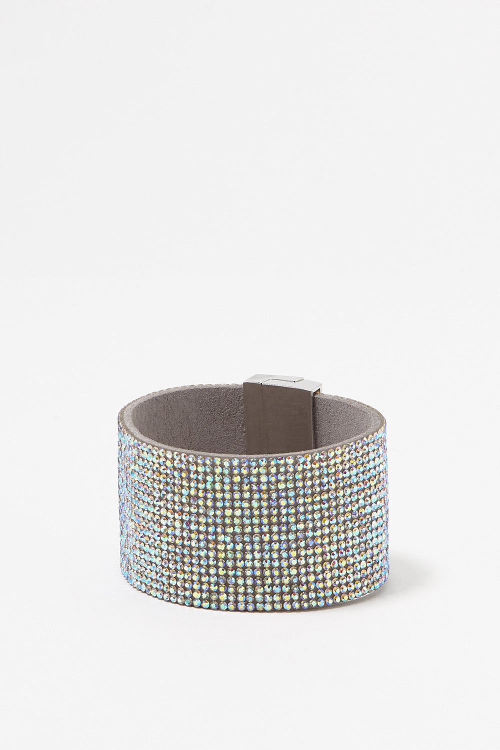 Women Rhinestone Buckle Bangle Bracelet Silver