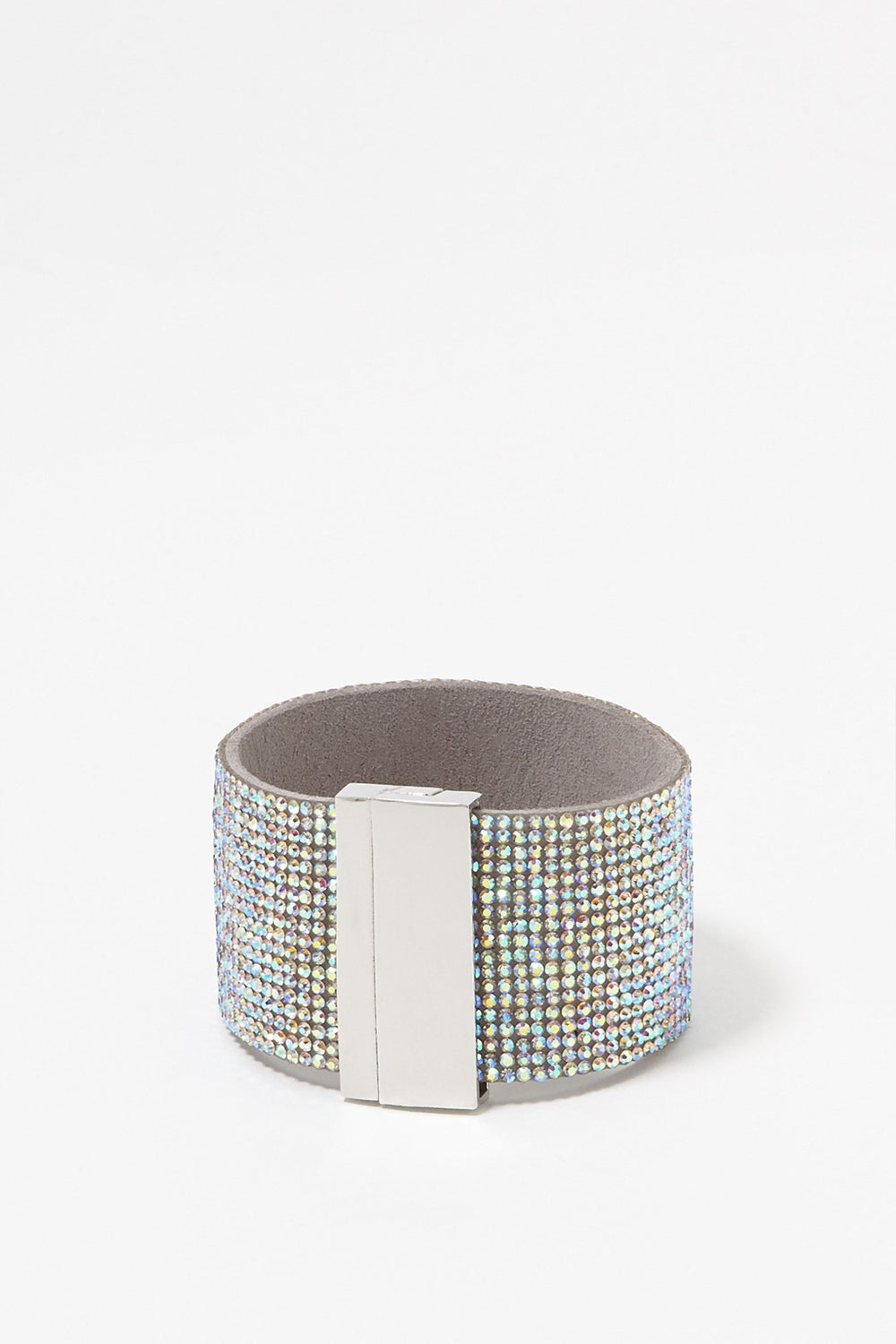 Women Rhinestone Buckle Bangle Bracelet Silver