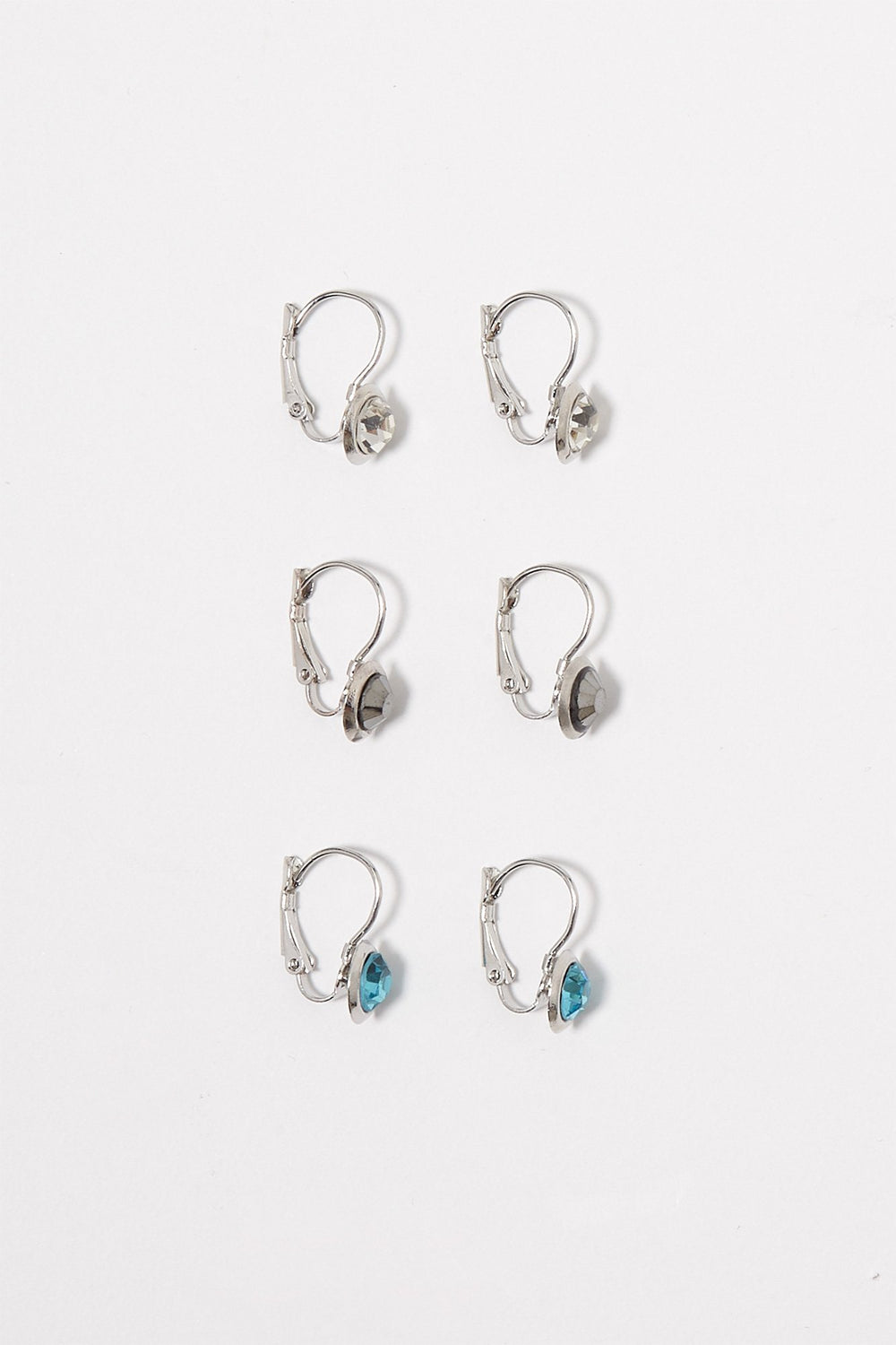 Women Rhinestone Drop Earring Set (3 Pairs) Silver