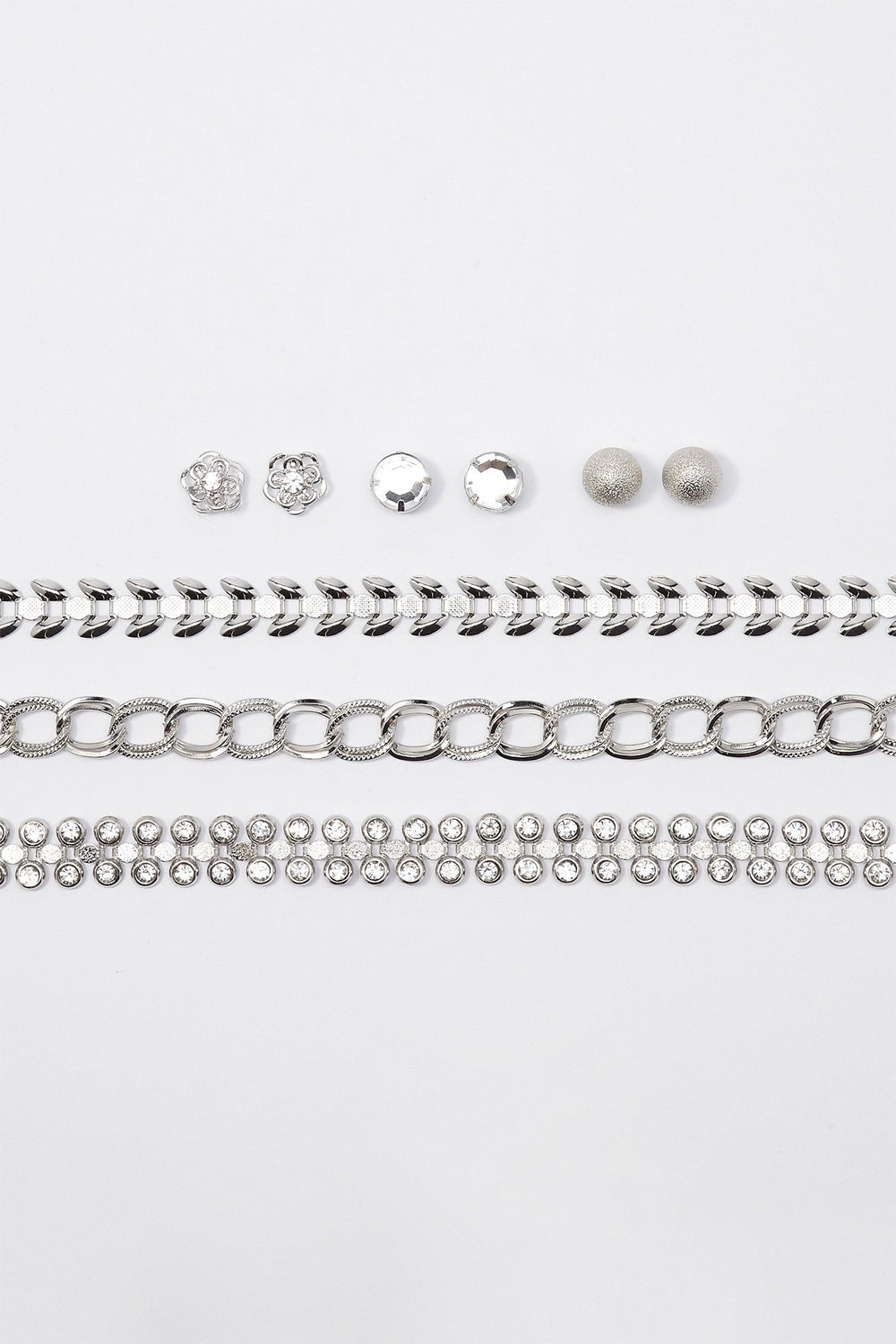 Women Rhinestone Earring & Choker Set Silver