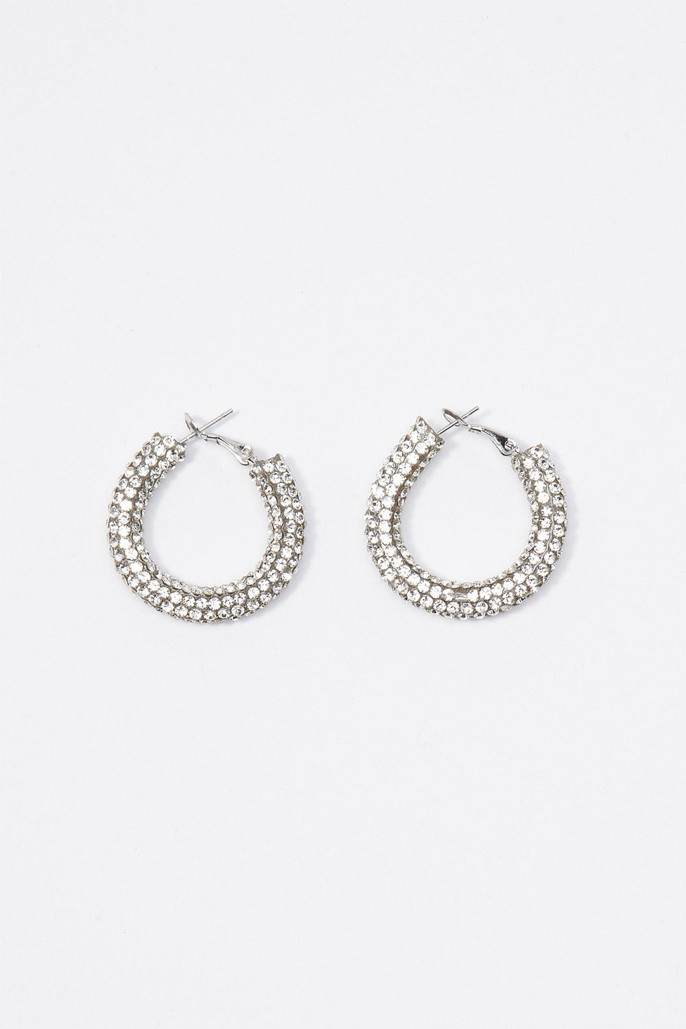 Women Rhinestone Glitter Hoop Earrings Silver