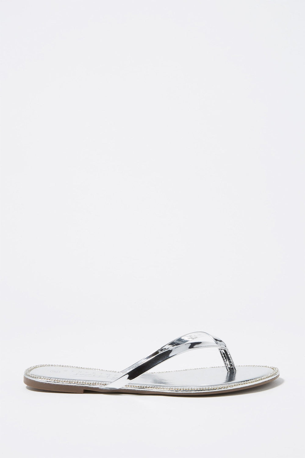 Women Rhinestone Trim Flip Flop Sandal Silver