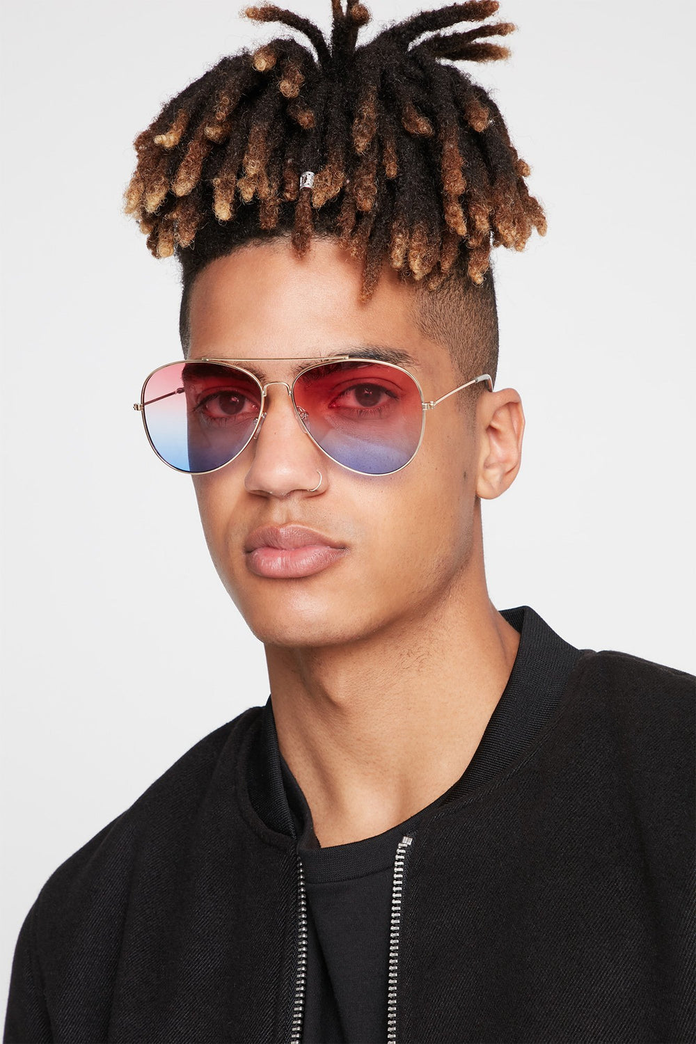 Men Two-Tone Aviator Sunglasses Silver