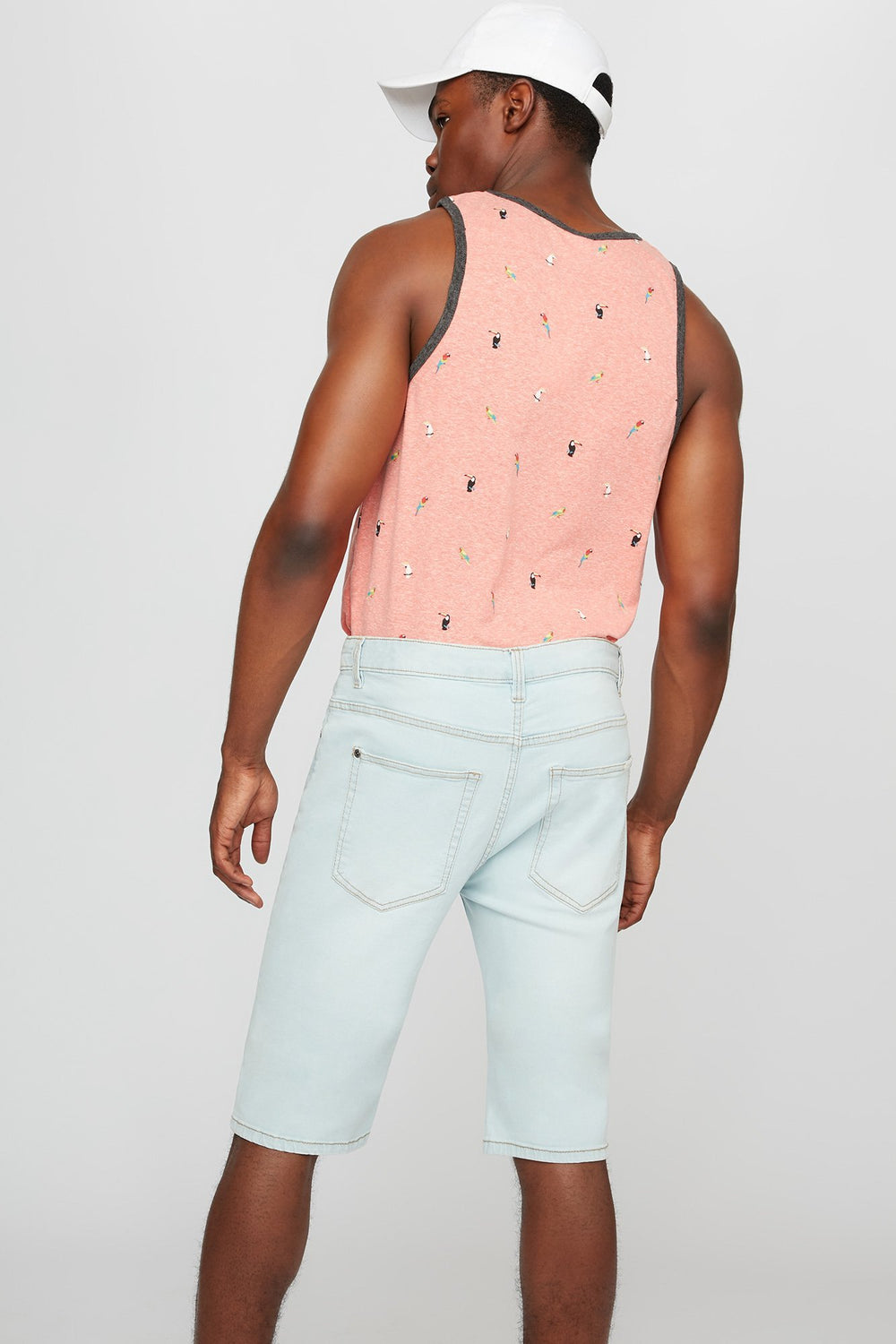 Men Light Wash Bleach Roll-Up Slim Denim Short Sky Blue