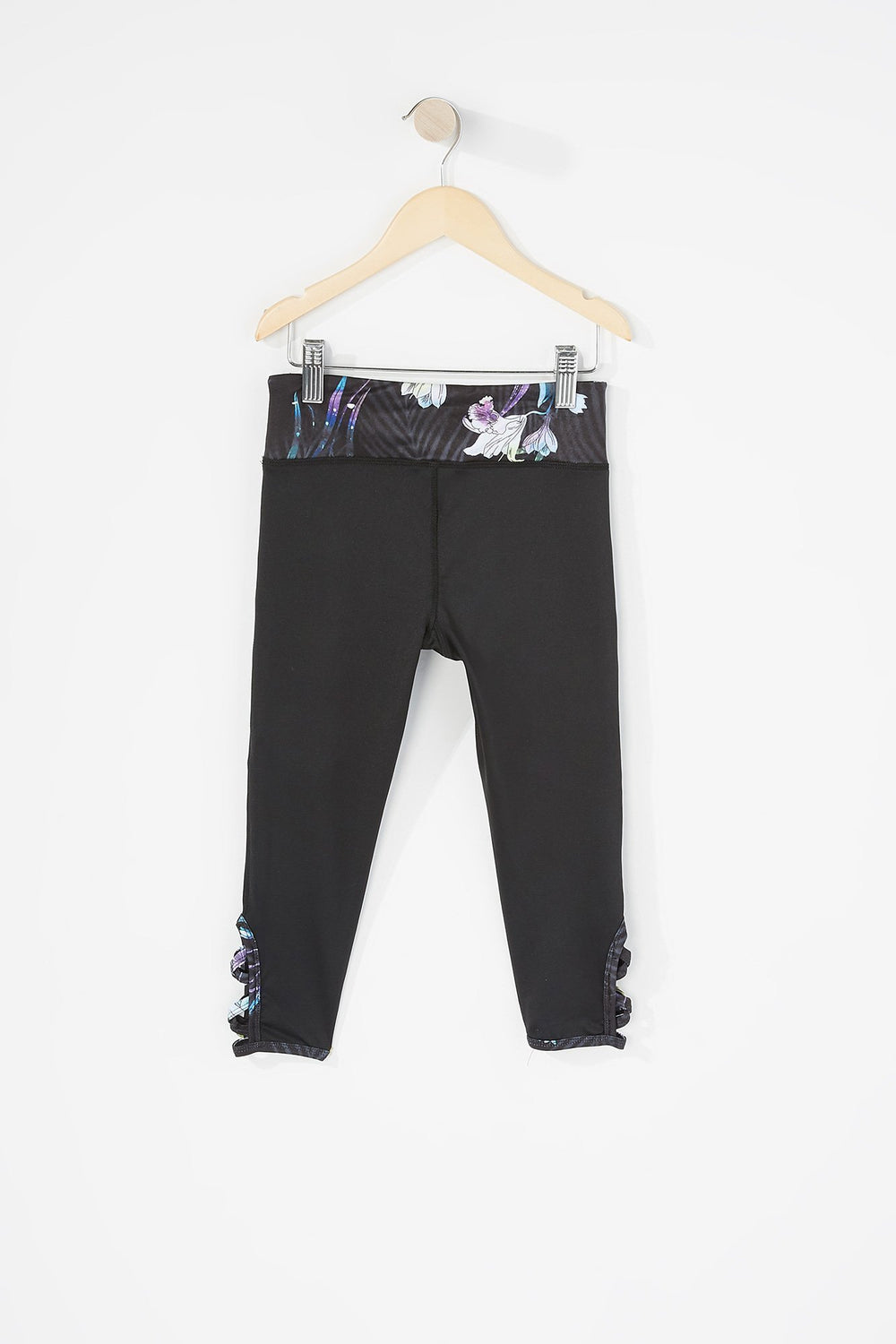 Kids Girls Caged Ankle Cropped Active Legging Solid Black