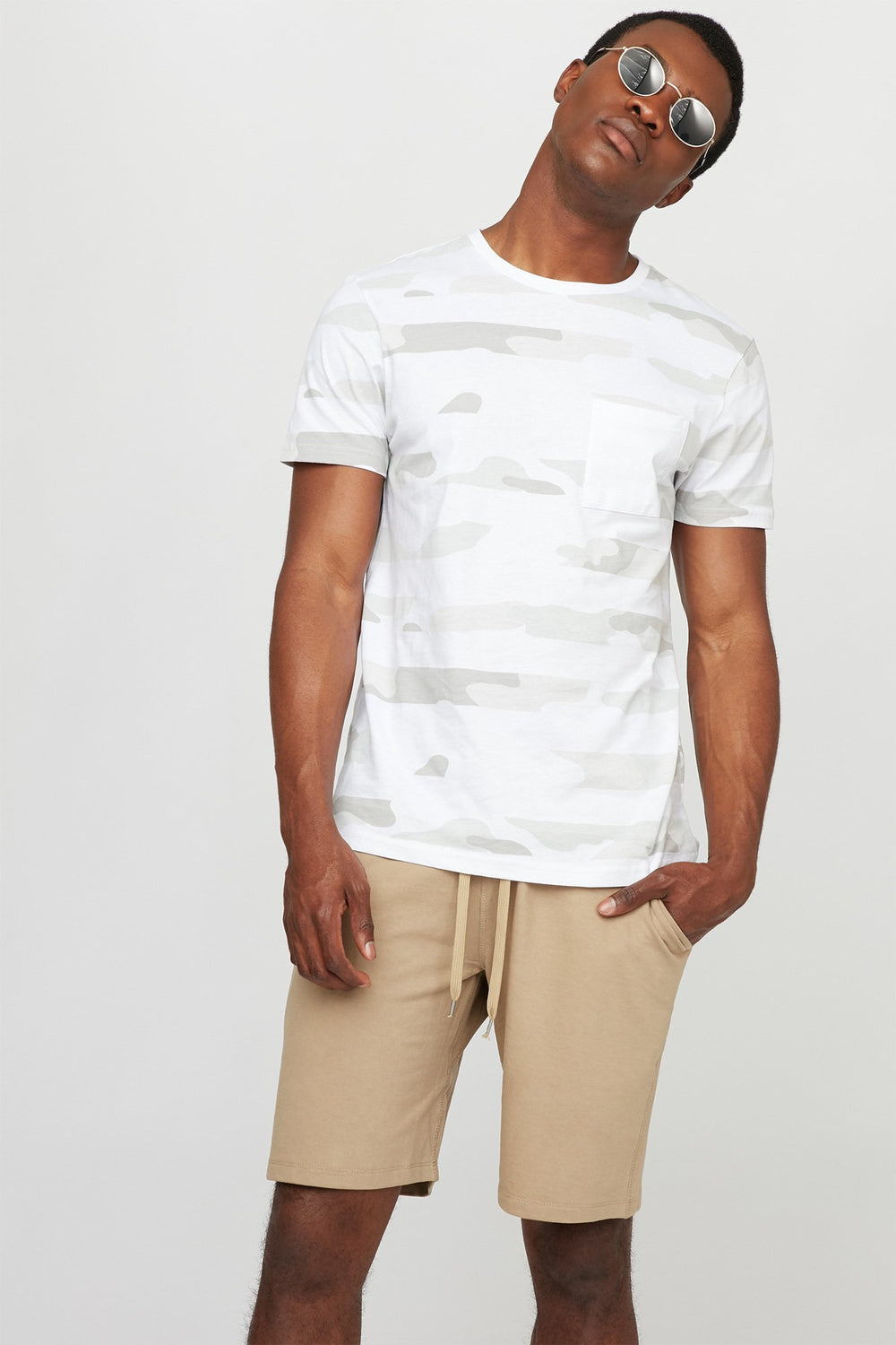 Men Fleece Slim Drawstring Jogger Short Tan
