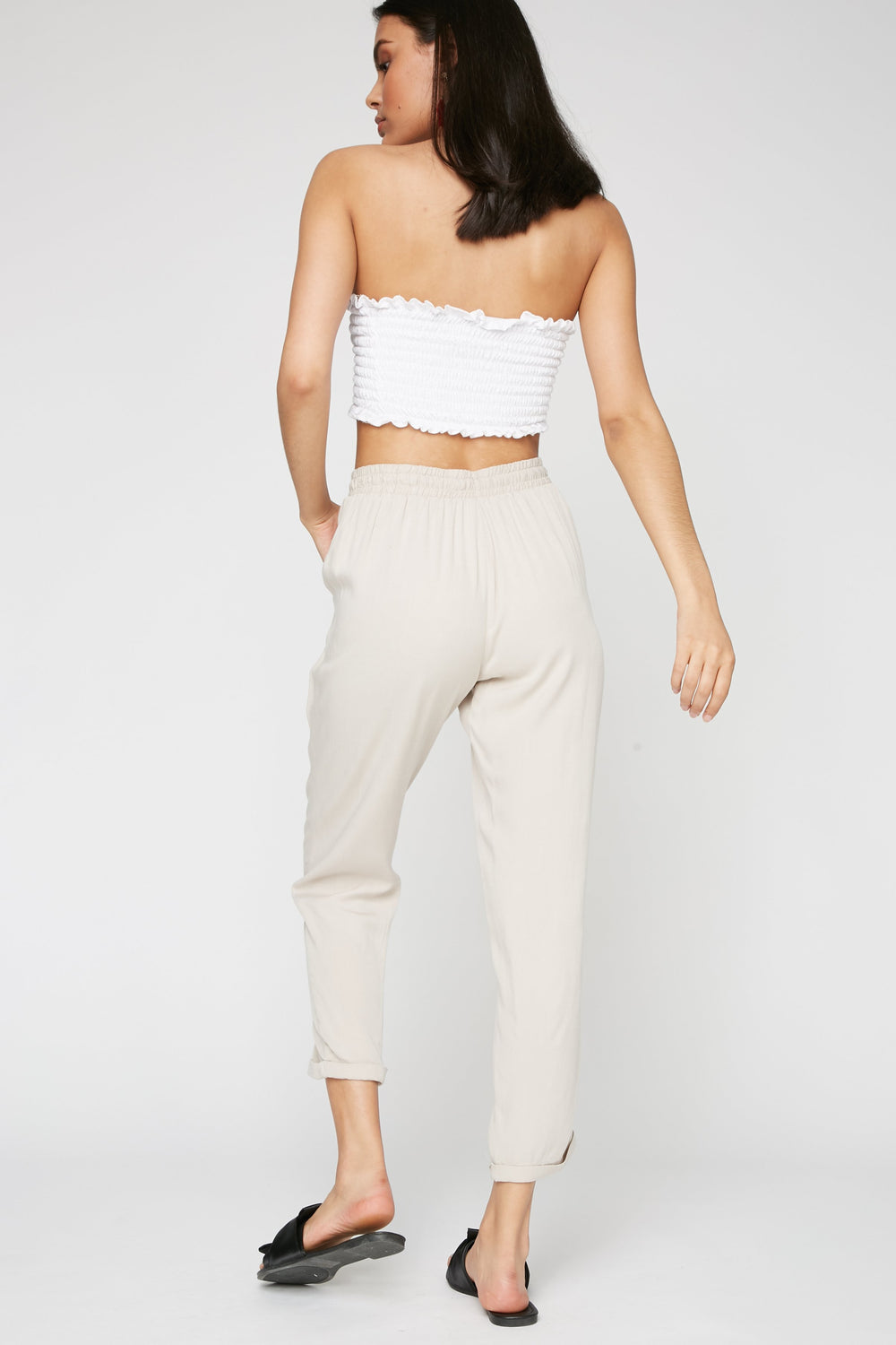 Women Rolled Cuff Drawstring Jogger Tan