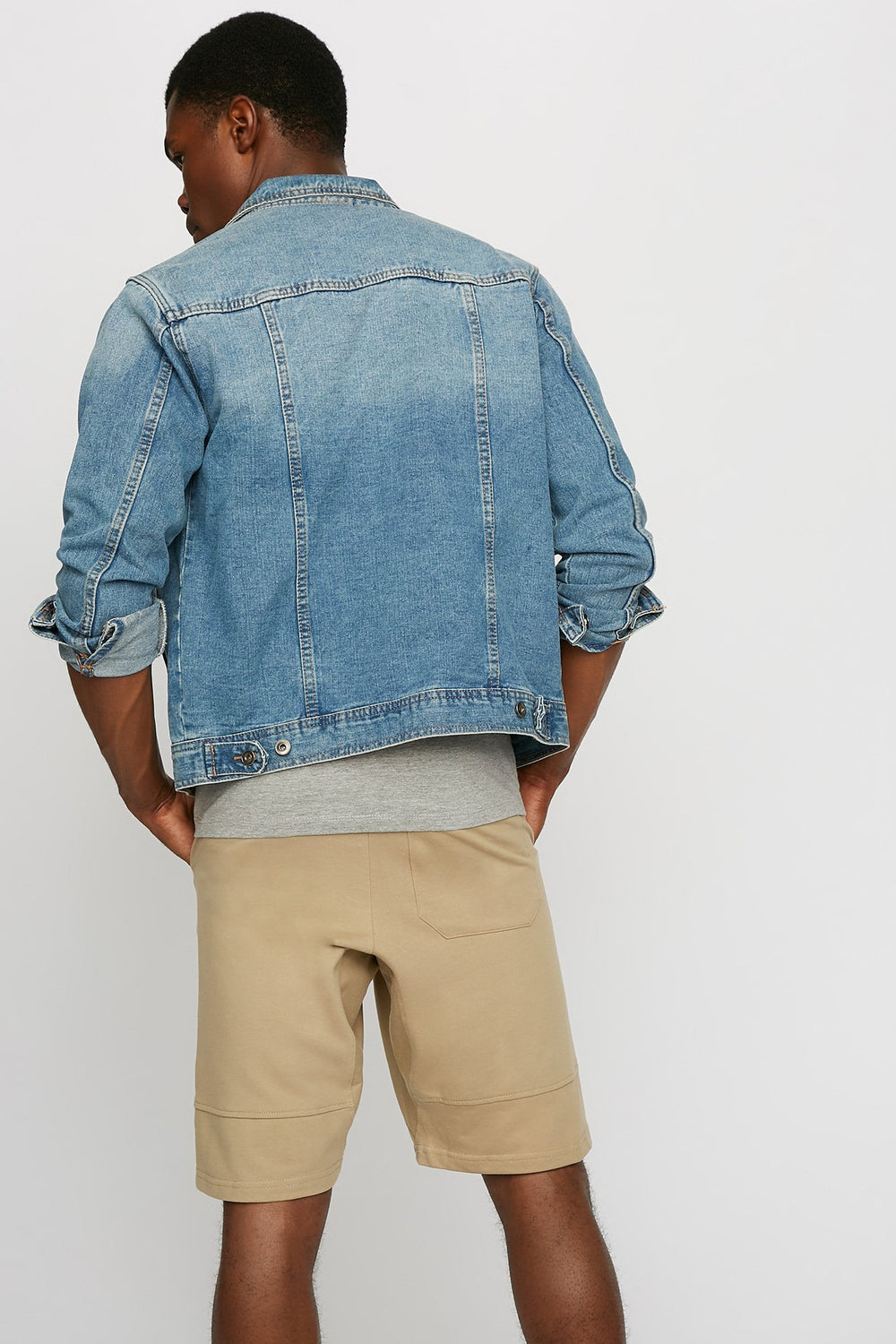 Men Slim Fleece Ribbed Drawstring Jogger Short Tan