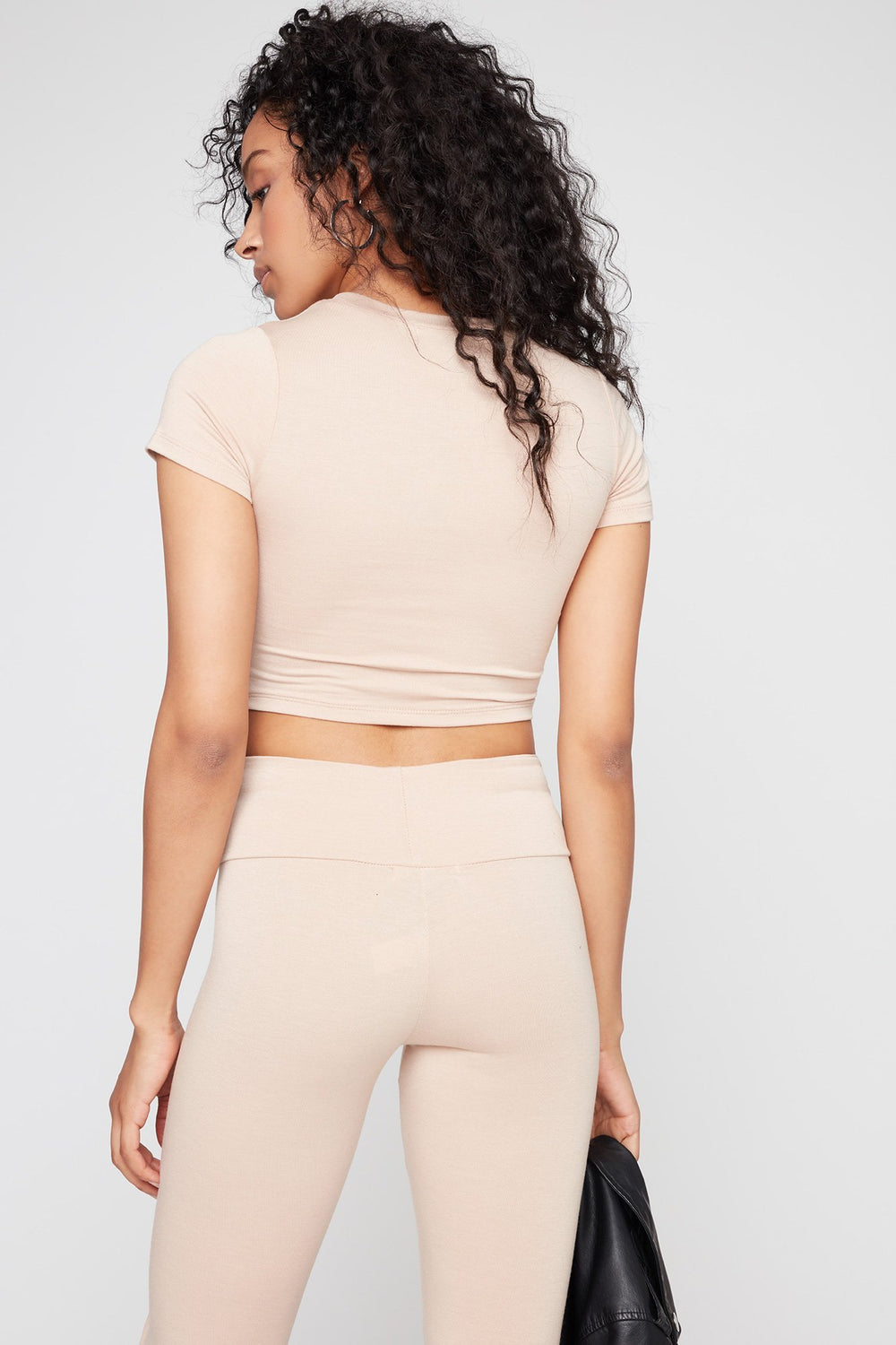 Women Lace-Up Cropped T-Shirt Taupe