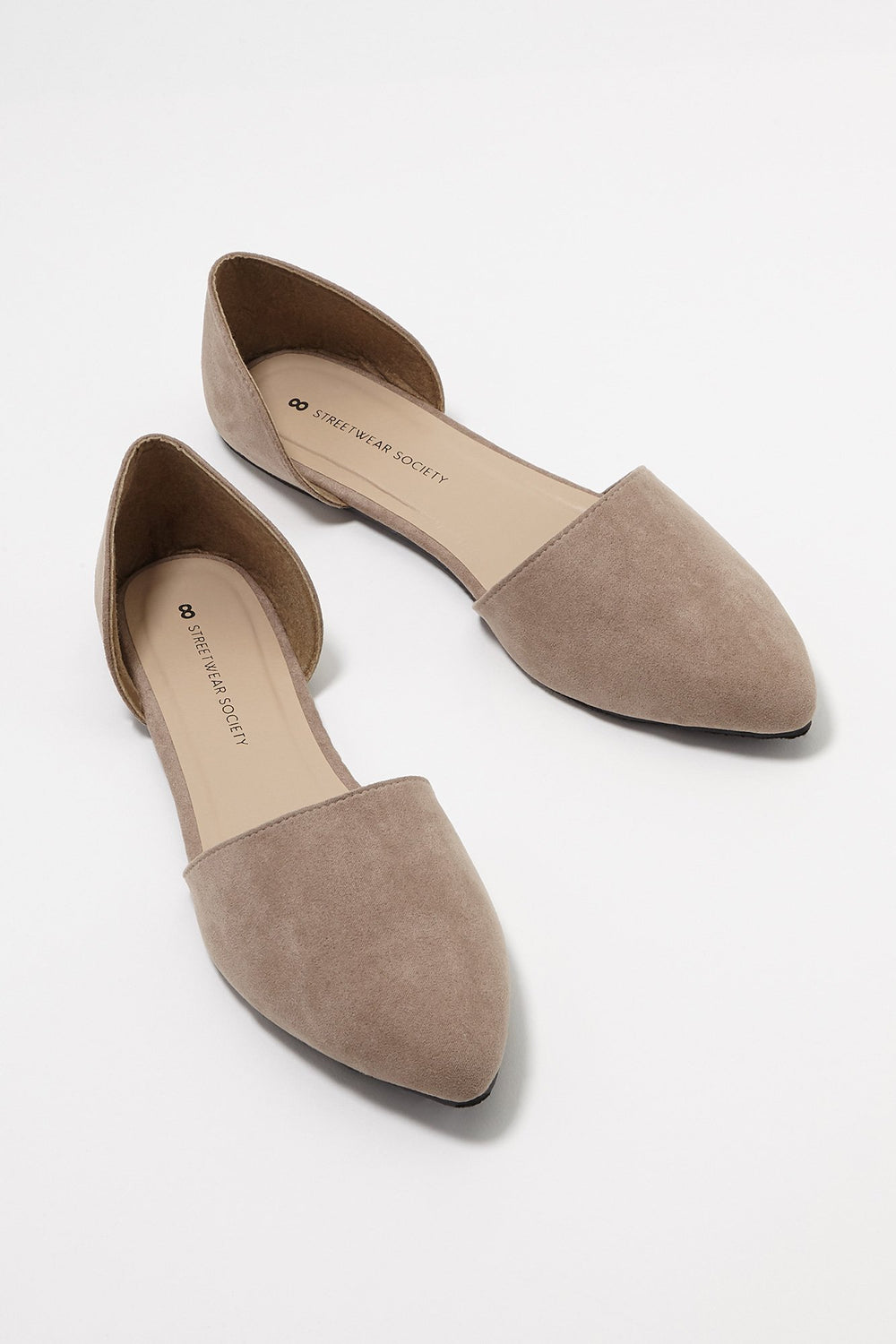 Women Ballerines à bout pointu à enfiler en similisuède Taupe