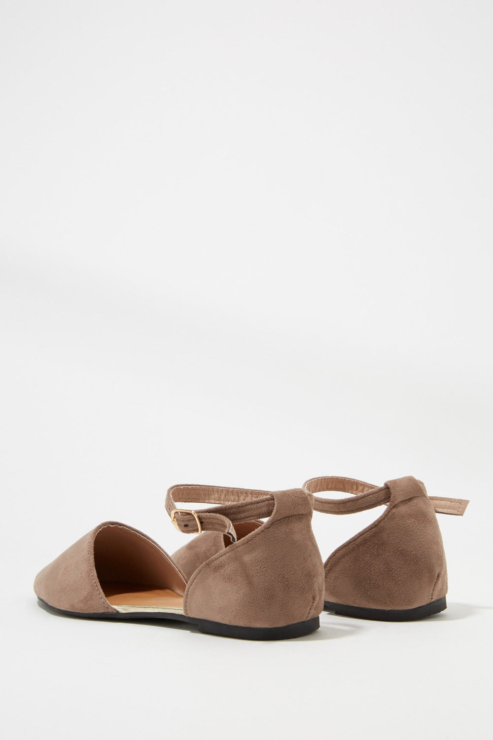 Women Faux-Suede Open-Shank Buckle Strap Flat Taupe
