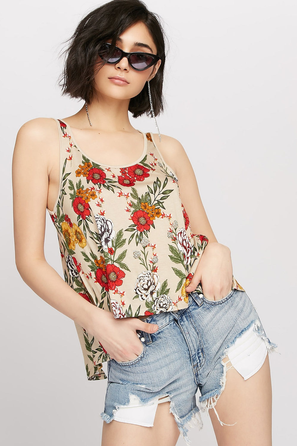 Women Floral Lace Open-Back Tank Taupe