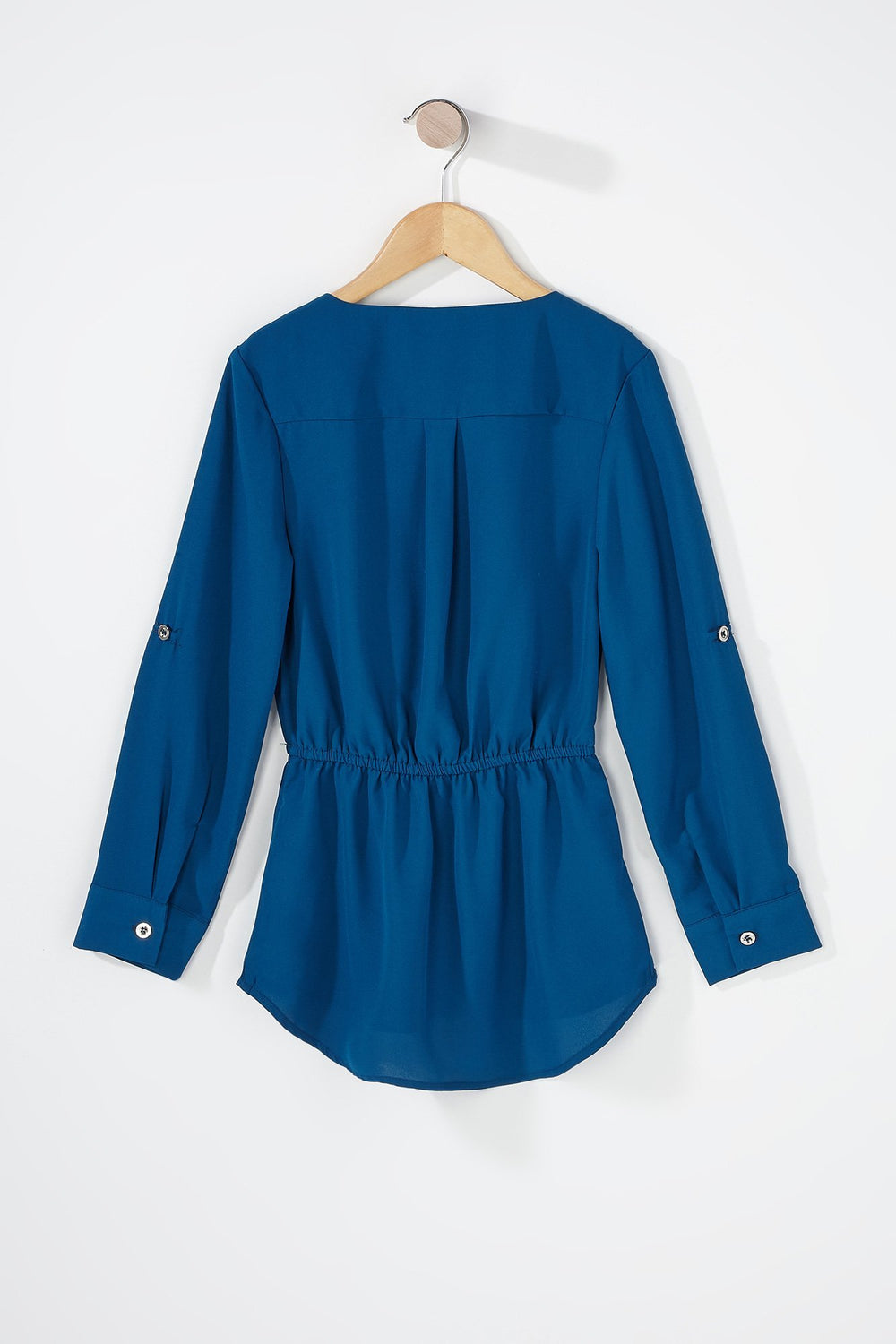 Kids Girls Half-Zip Drawstring Roll-Tab Blouse Teal