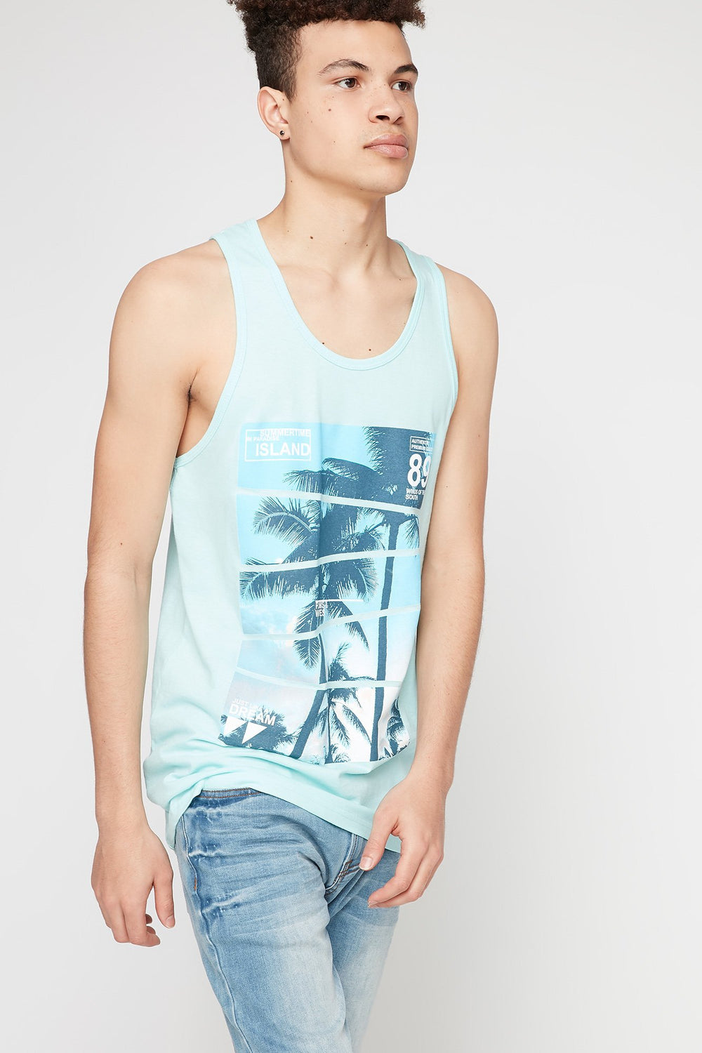 Men Débardeur à imprimé Paradise Island et motif de palmiers Turquoise