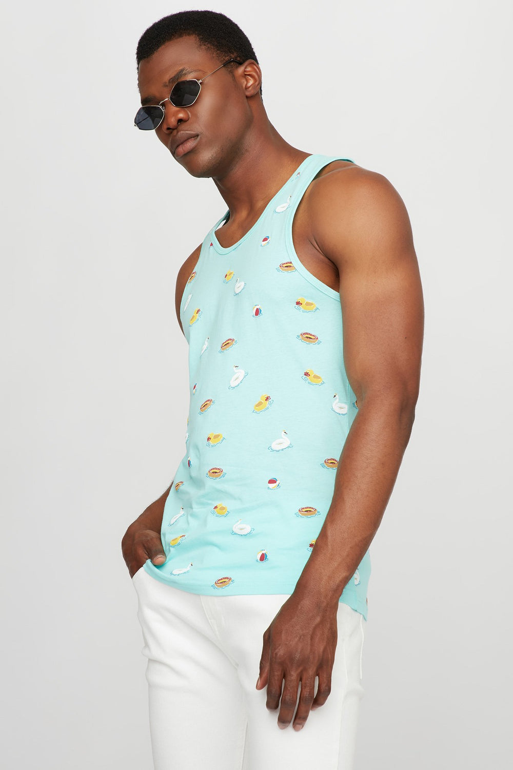 Men Printed Graphic Tank Turquoise