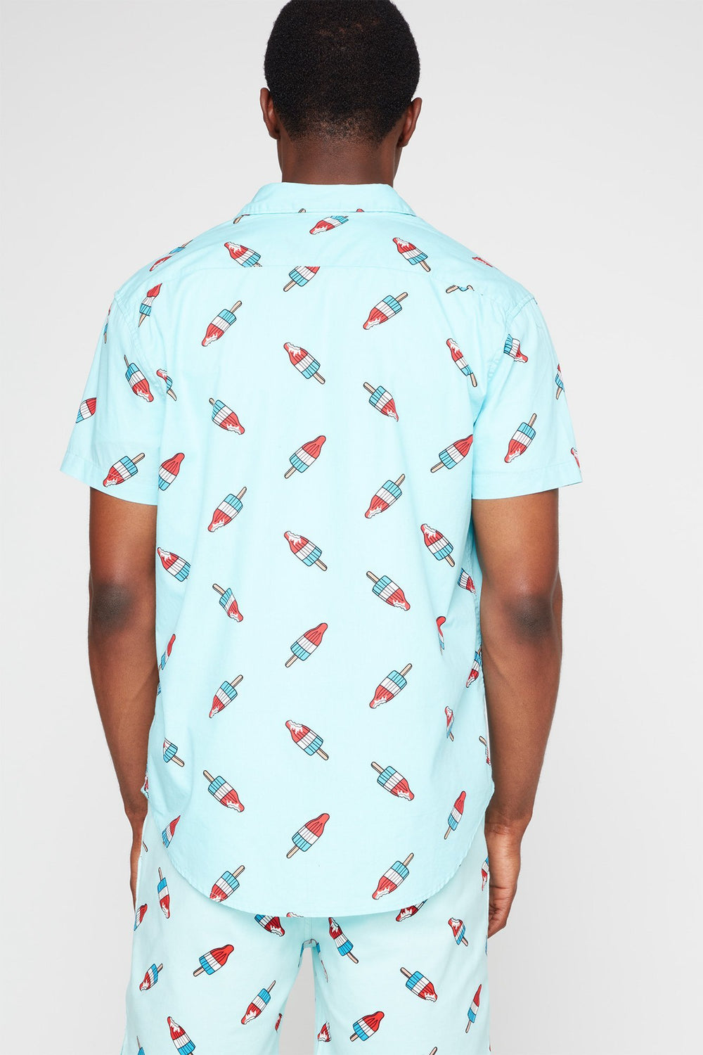 Men Printed Short Sleeve Button-Up Shirt Turquoise