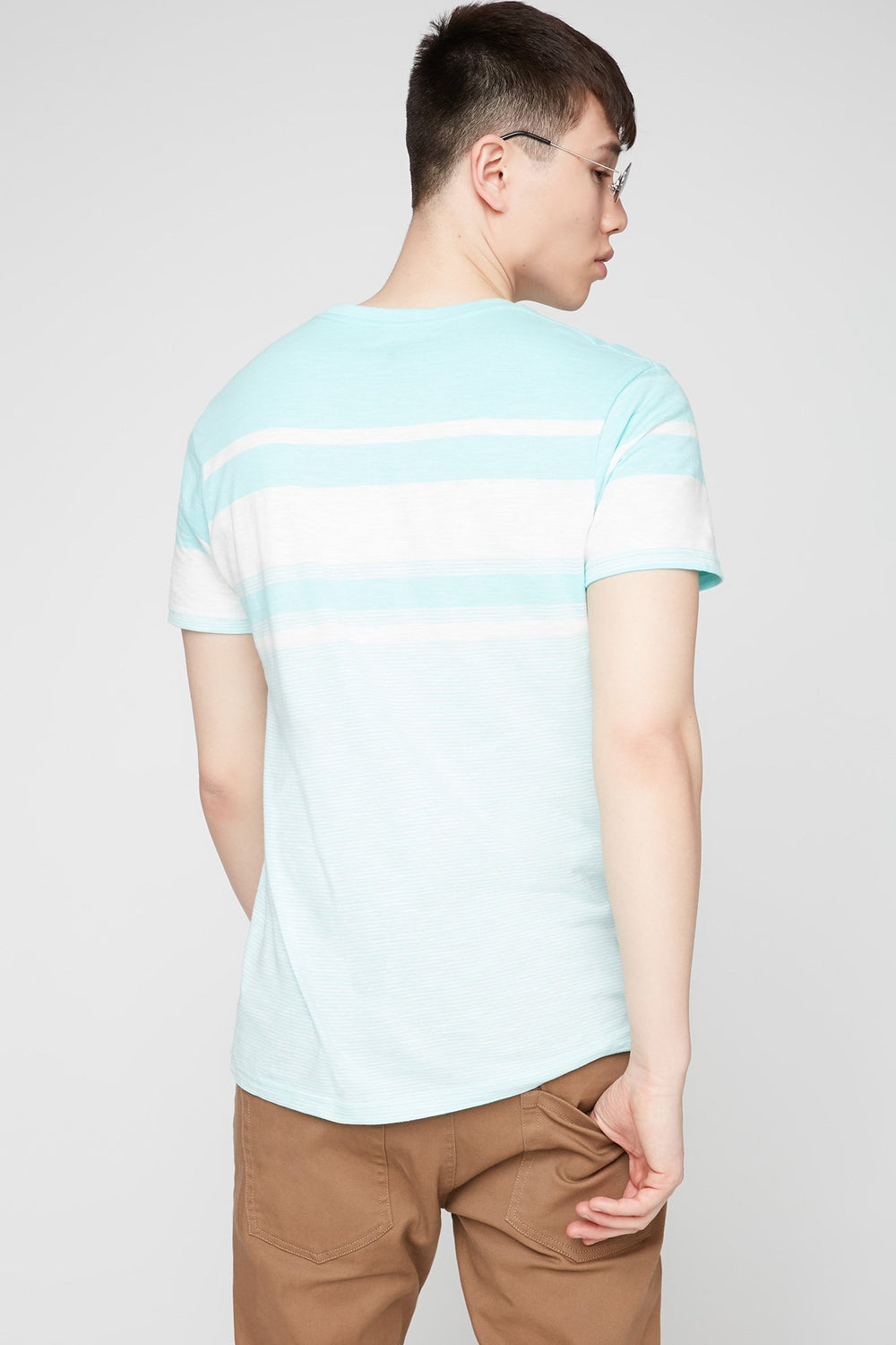 Men Striped Crewneck T-Shirt Turquoise