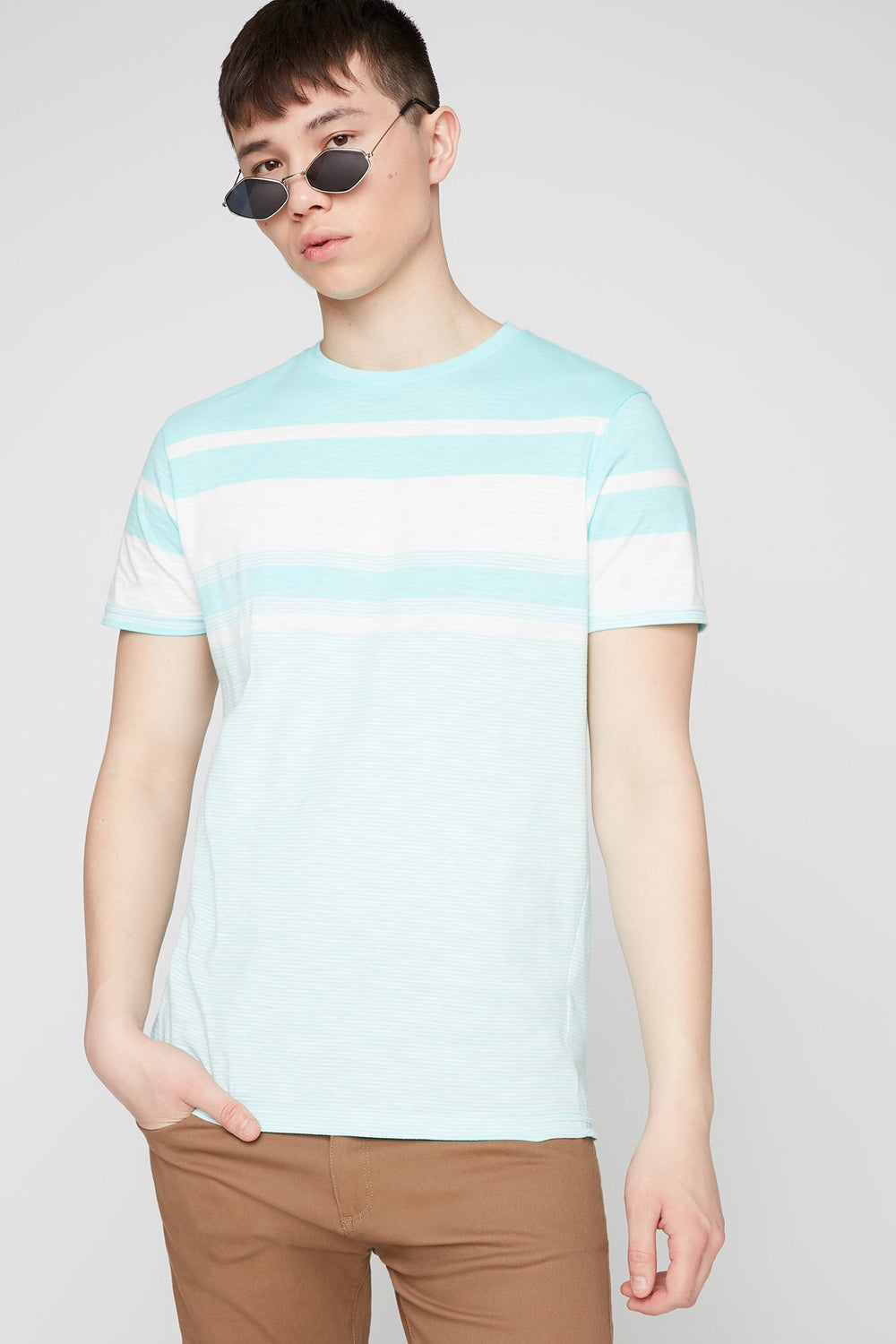 Men Striped Crewneck T-Shirt Turquoise