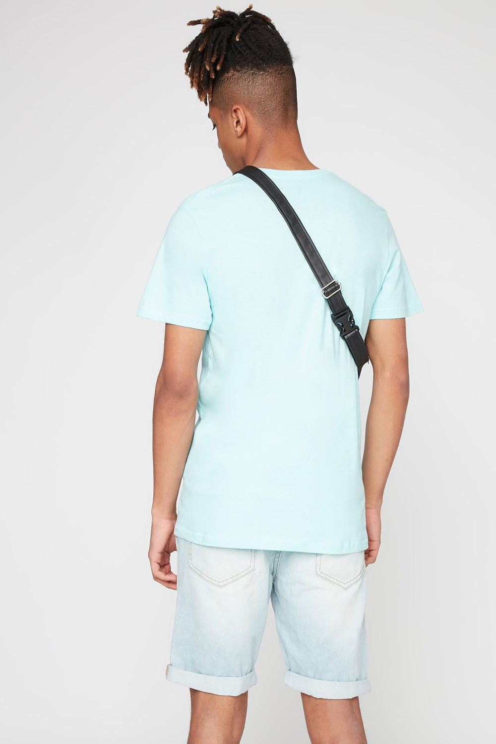Men T-shirt basique doux pastel à encolure en V Turquoise