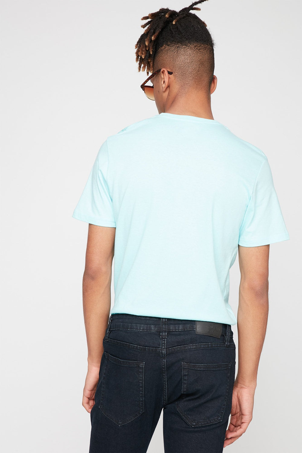 Men T-shirt basique doux pastelé à encolure dégagée Turquoise