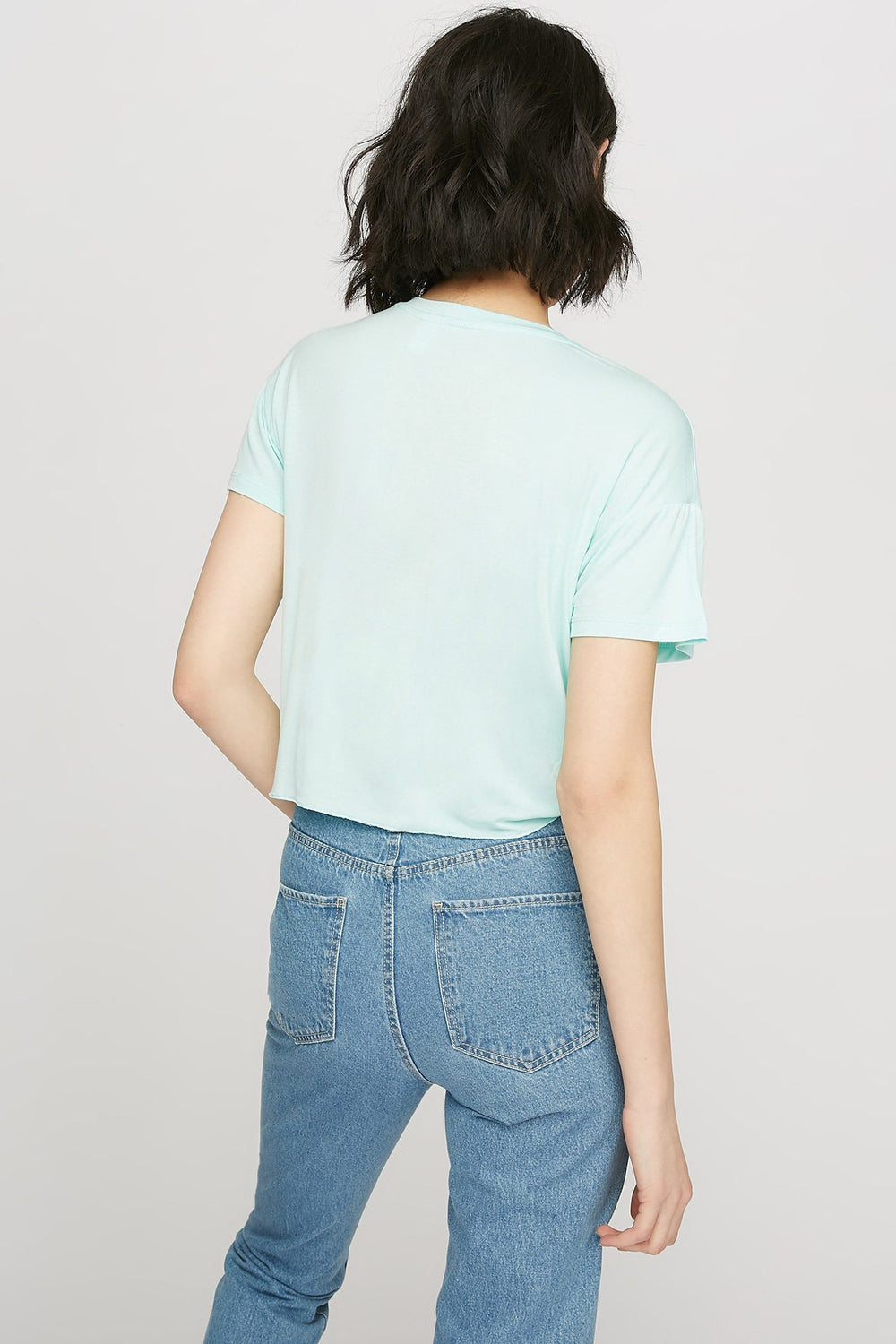 women T-shirt court noué devant à imprimé La petite sirène Turquoise