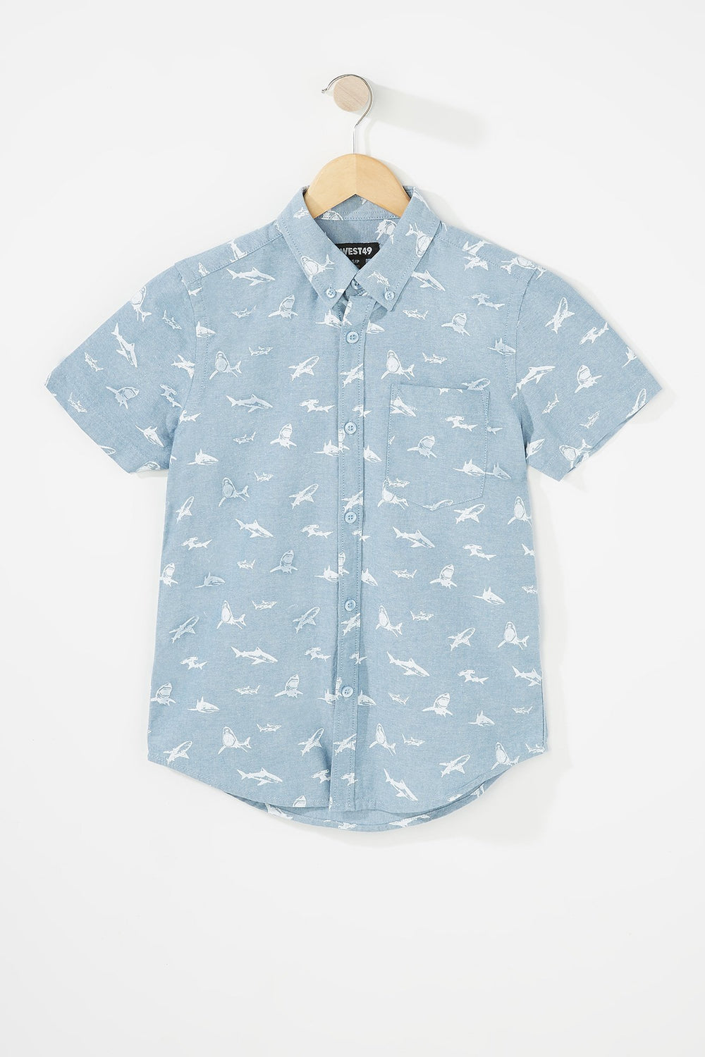 Kids Boys Pinned Collar Printed Button-Up Short Sleeve Shirt Turquoise