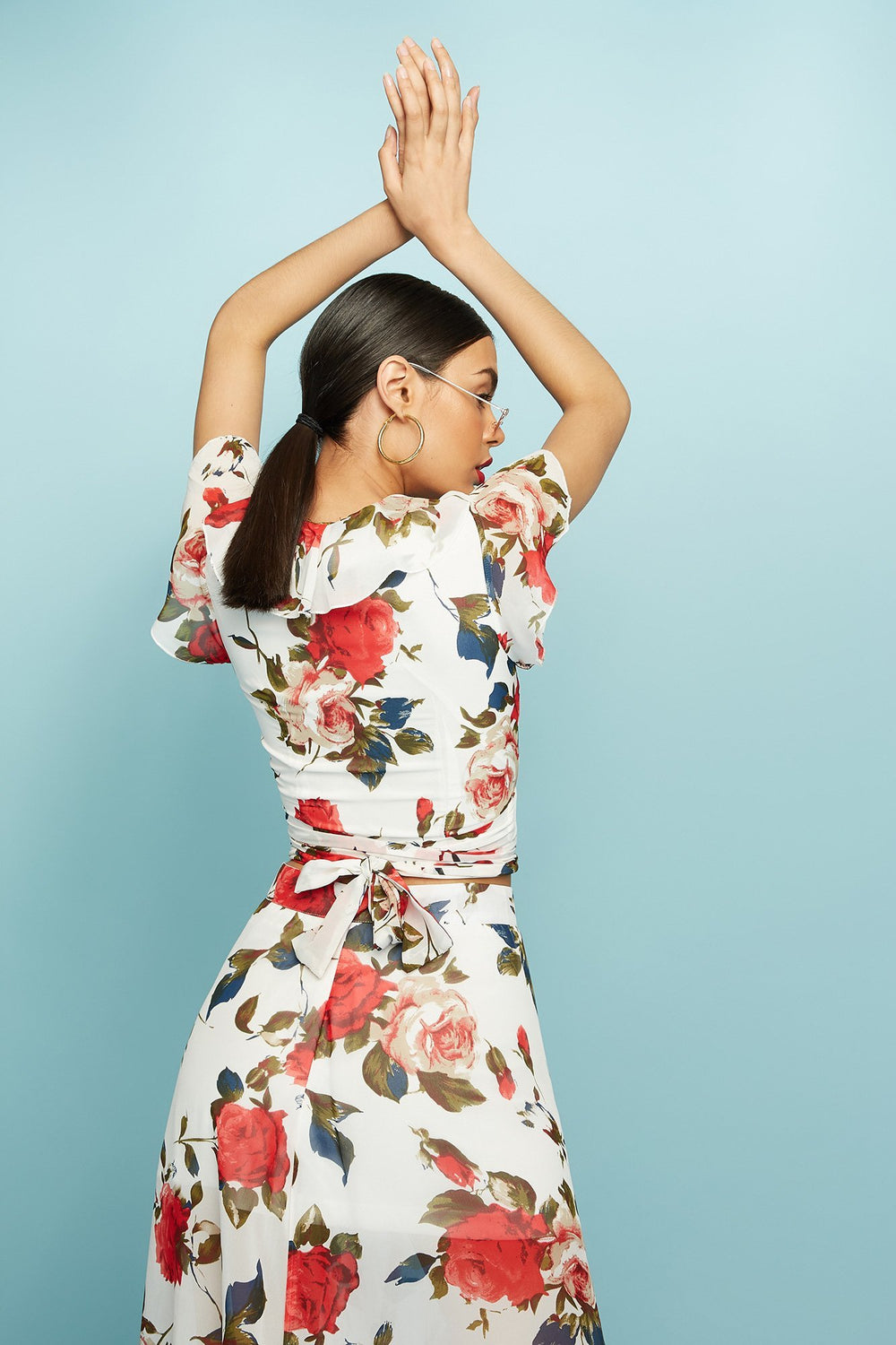 Women Blouse en filet cache-coeur volantée fleurie Varié