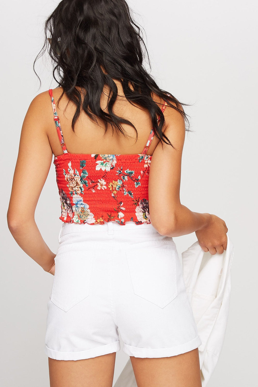 Women Camisole courte smockée fleurie Varié