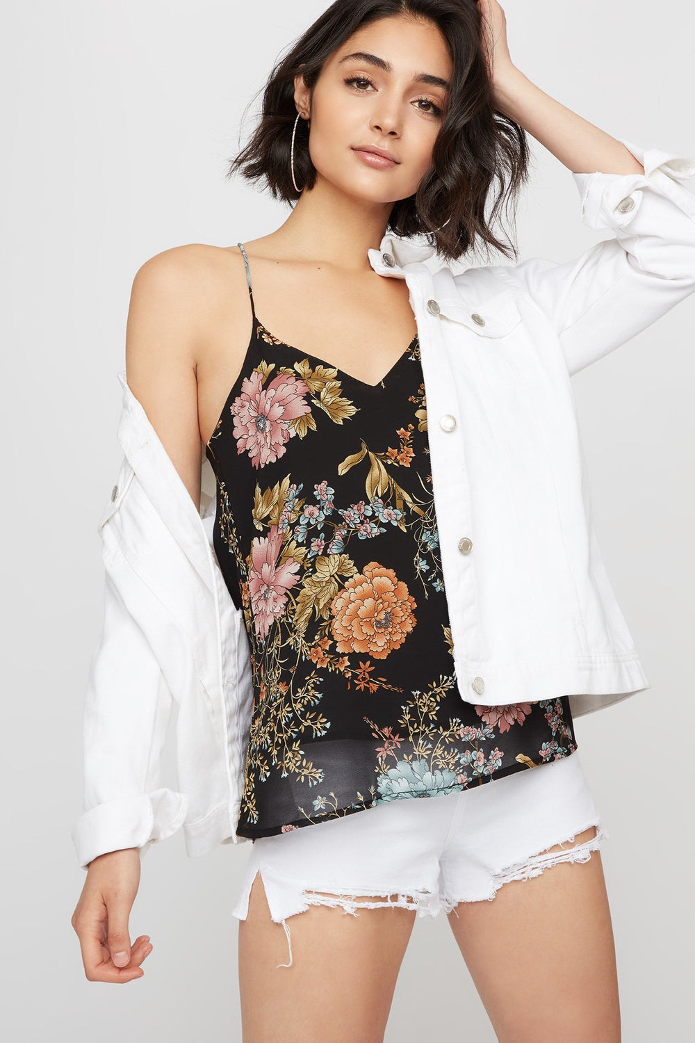 Women Camisole fleurie à dos nageur avec encolure en V Varié