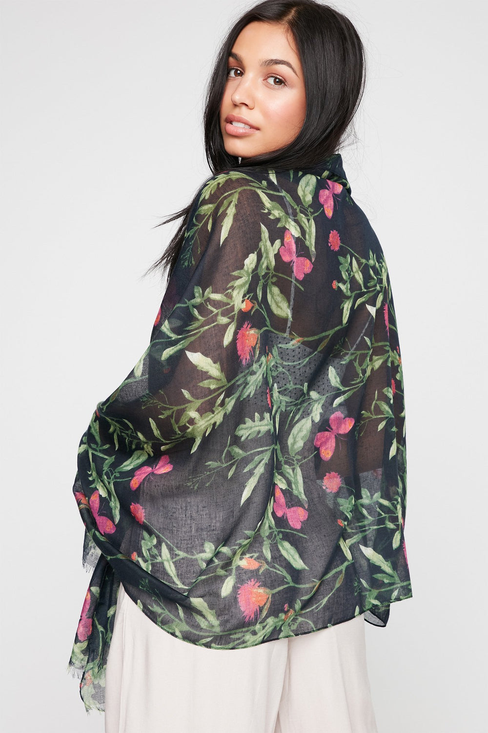Women Écharpe légère à motif tropical avec papillons Varié