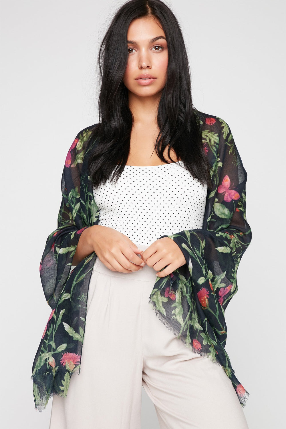 Women Écharpe légère à motif tropical avec papillons Varié