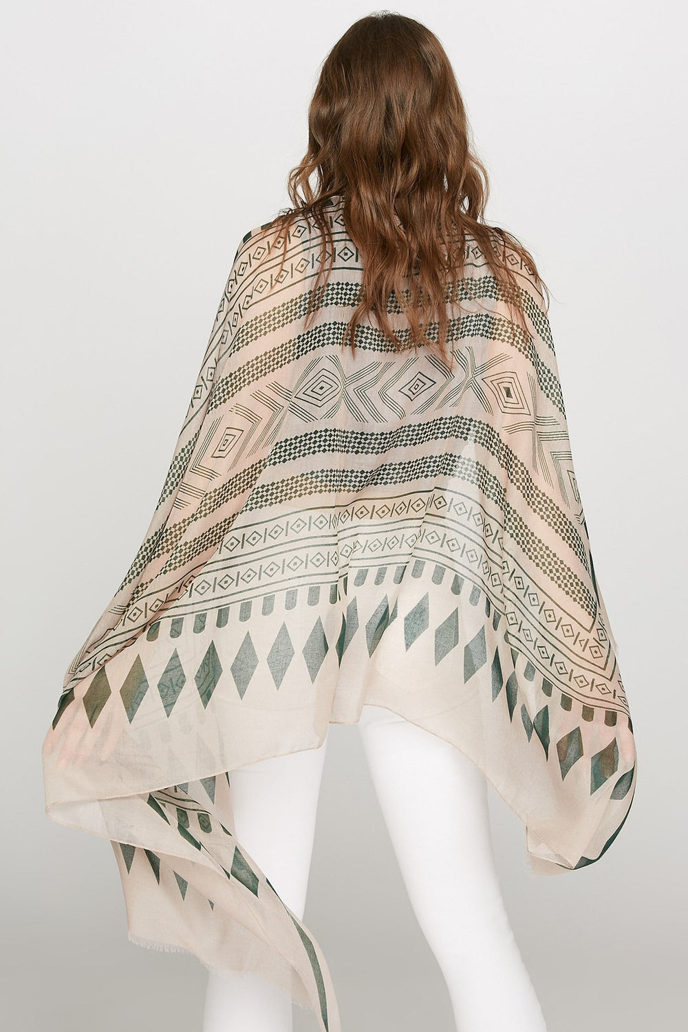 Women Écharpe oblongue à motif tribal géométrique avec franges Varié